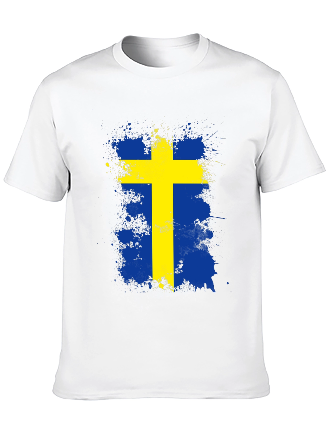Sweden Flag Splatter Graphic Tee - Black