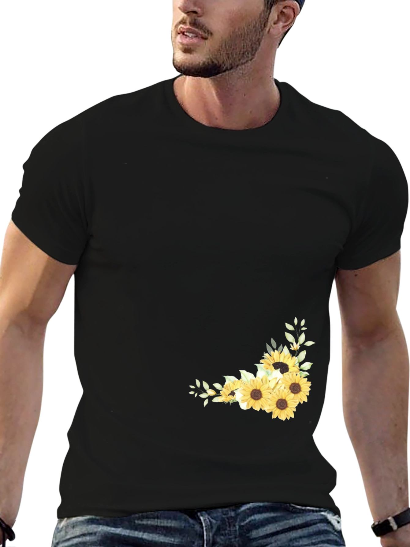 Sunflower Graphic Black T-Shirt for Men
