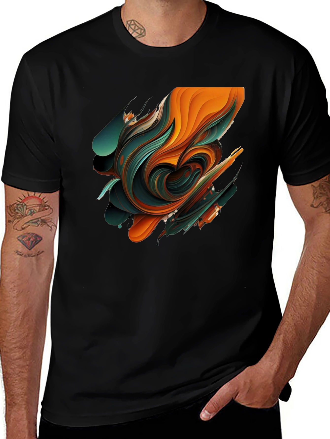 Abstract Swirl Graphic Black T-Shirt