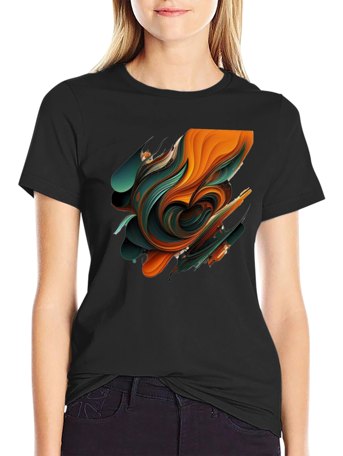 Abstract Swirl Graphic Black T-Shirt