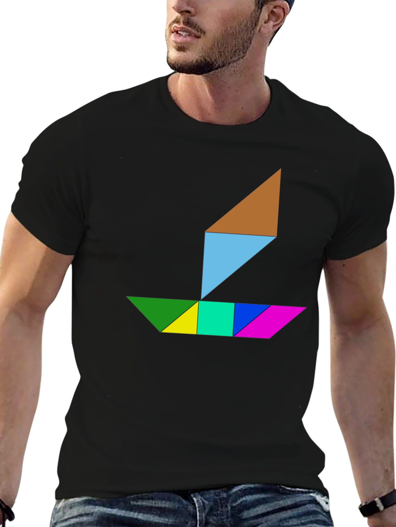 Tangram Boat Graphic Tee - Stylish Geometric Design
