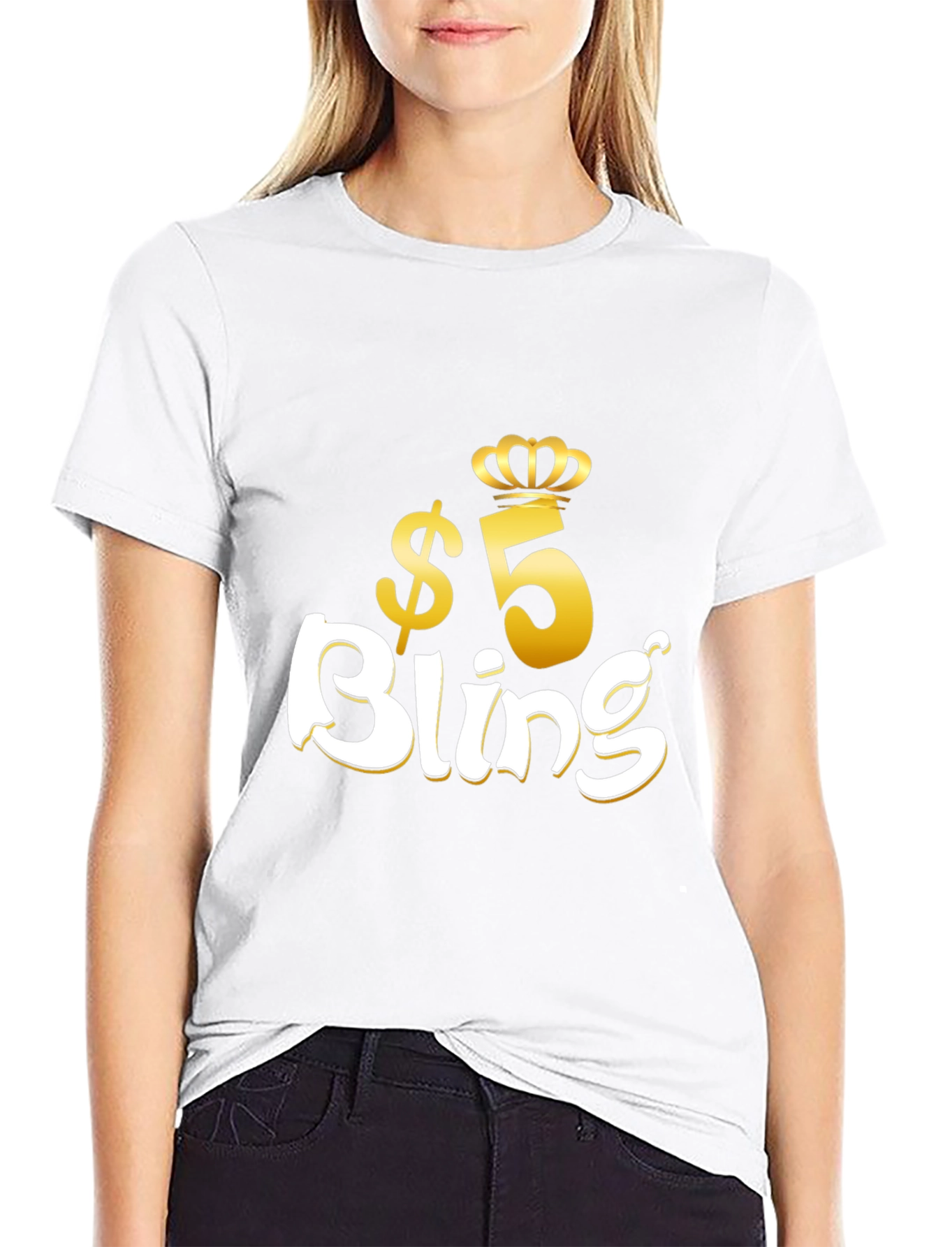$5 Bling Graphic T-Shirt - Stylish Crown Design