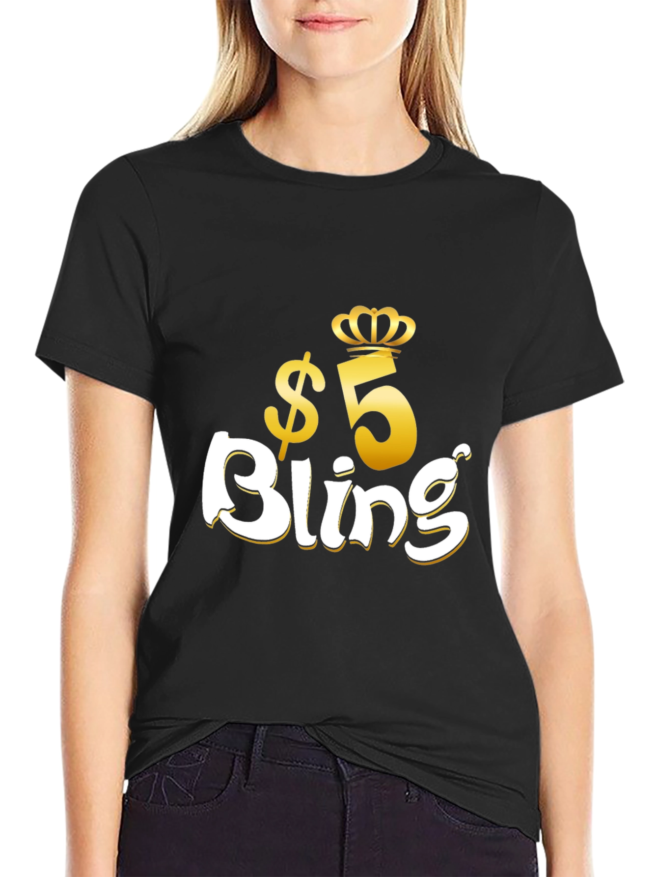 $5 Bling Graphic T-Shirt - Stylish Crown Design