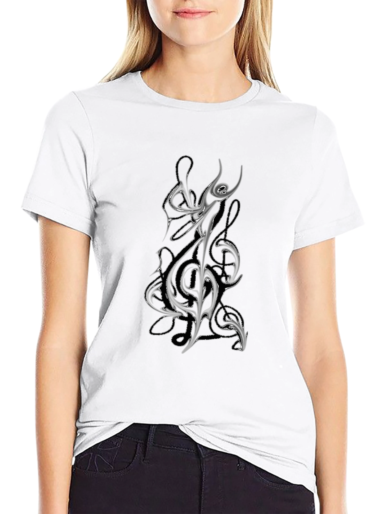 Abstract Music Note Graphic Tee - Black