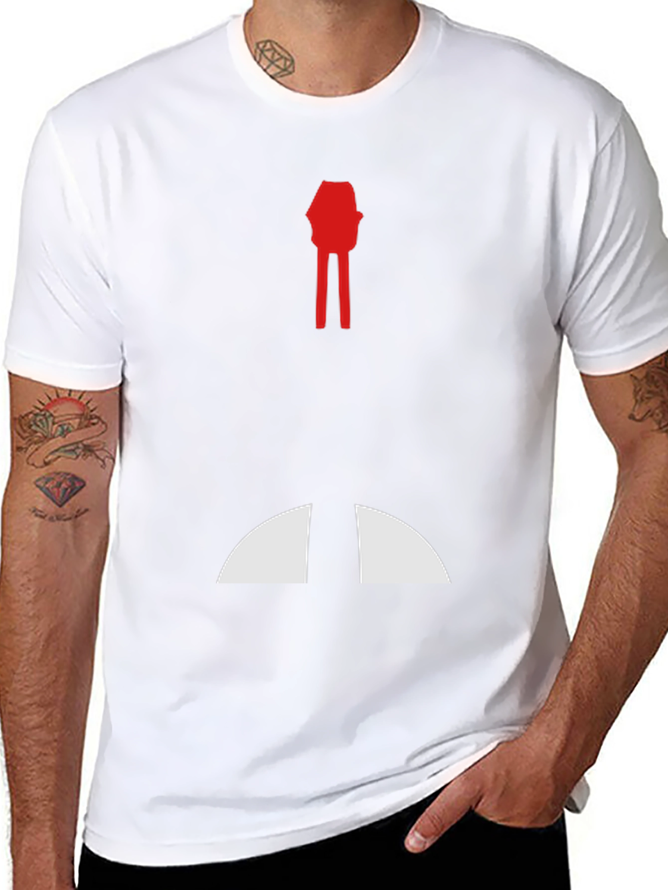 Abstract Red & White Graphic Print Black T-Shirt