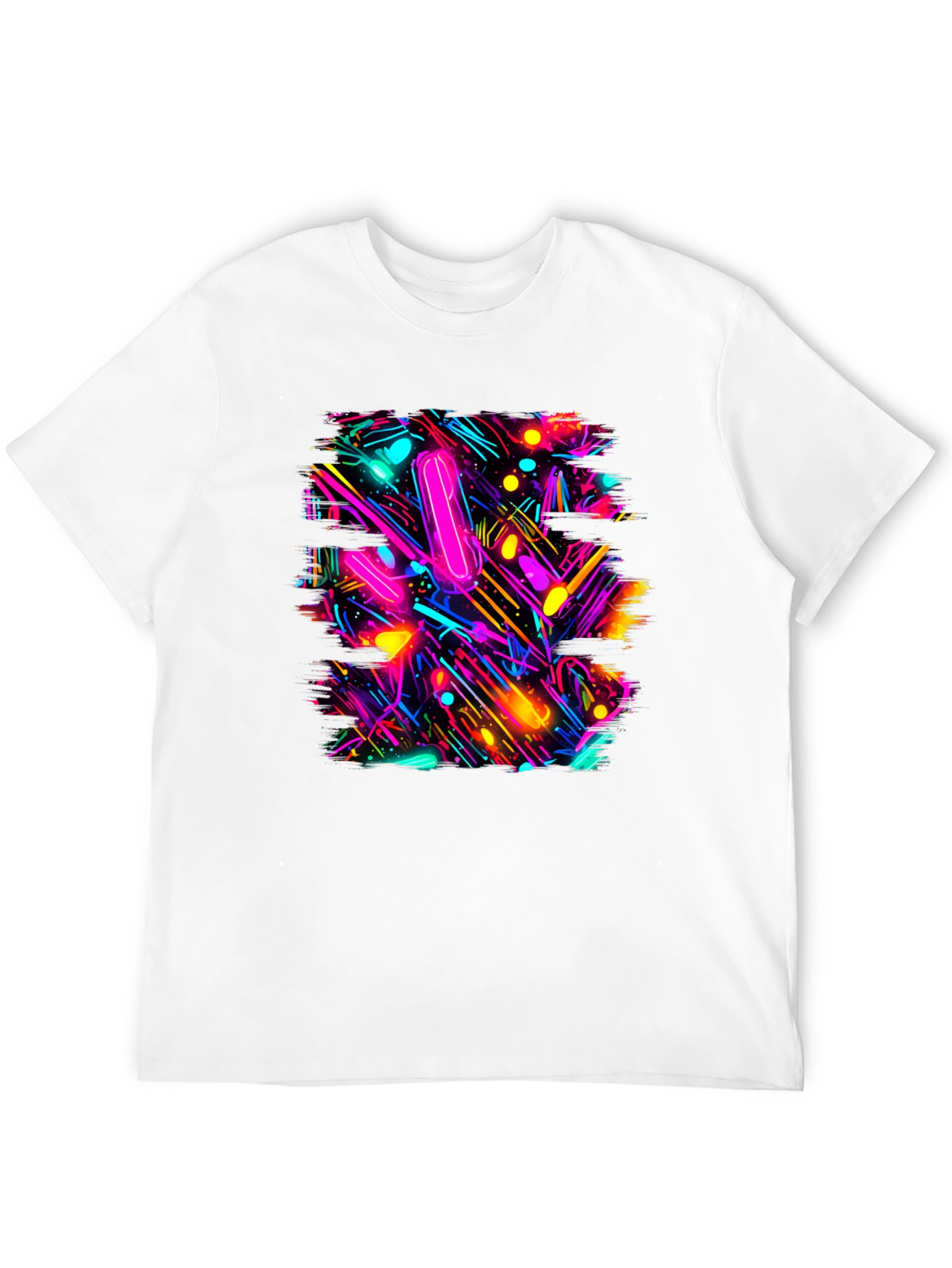 Abstract Neon Pattern Black T-Shirt