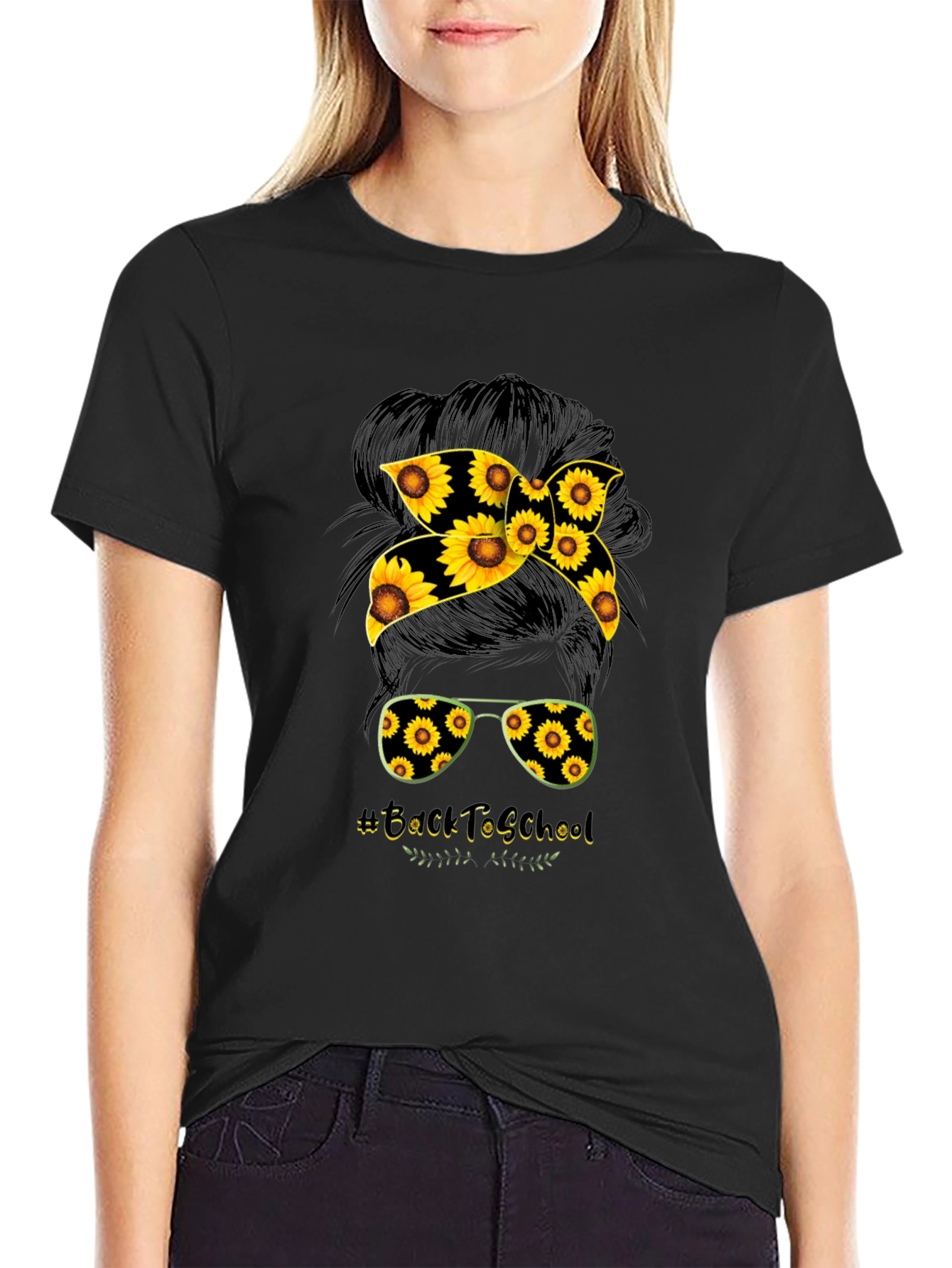 Sunflower Back to School Messy Bun T-Shirt