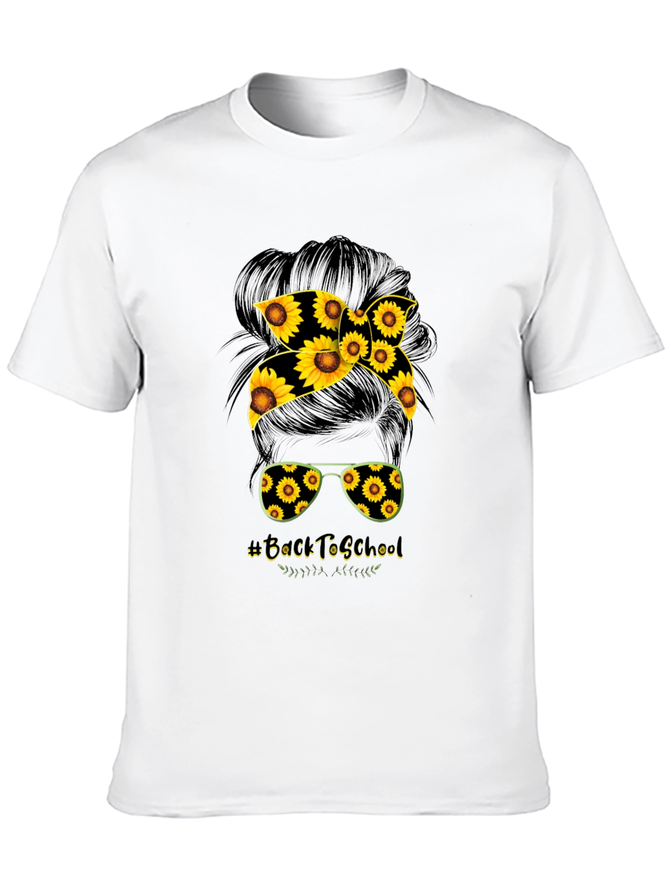 Sunflower Back to School Messy Bun T-Shirt