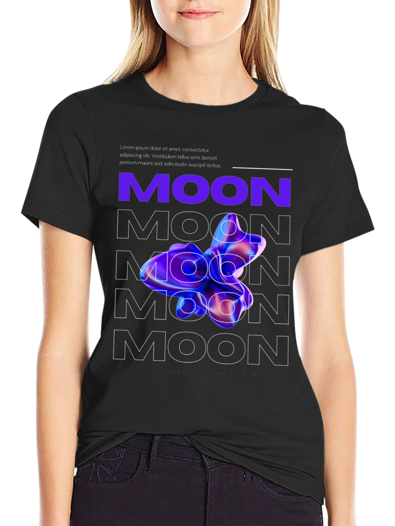 Abstract Moon Graphic Black T-Shirt