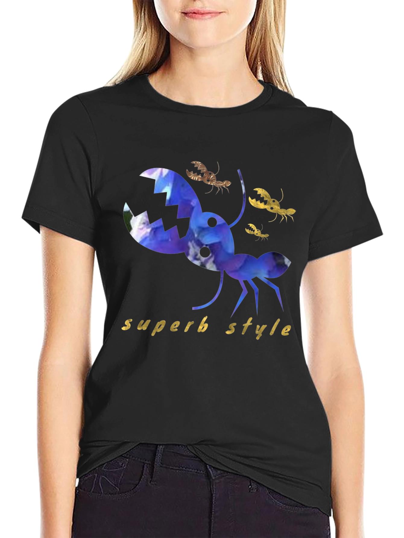 Superb Style Crab Graphic Black T-Shirt