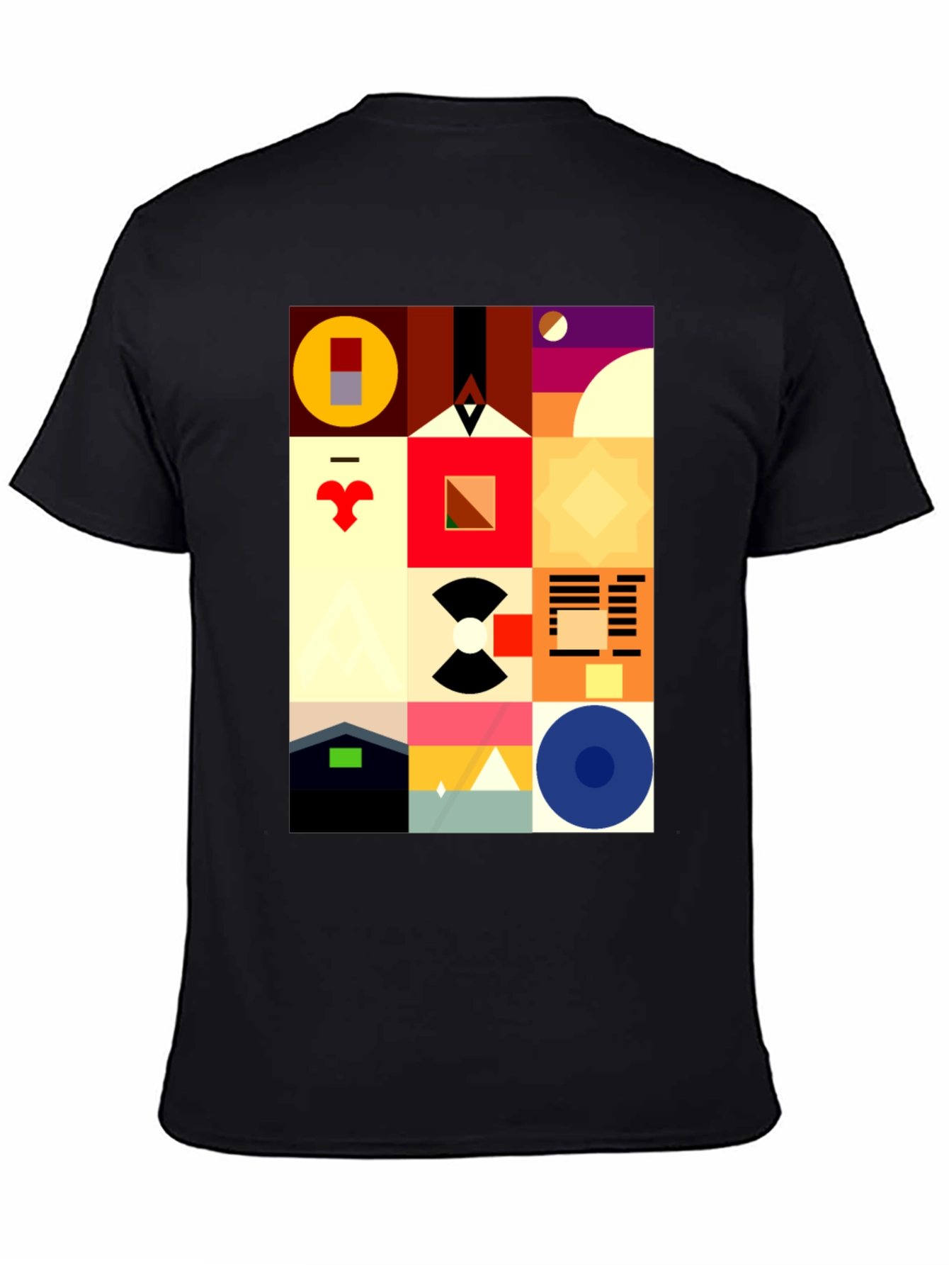 Abstract Geometric Pattern Black Tee