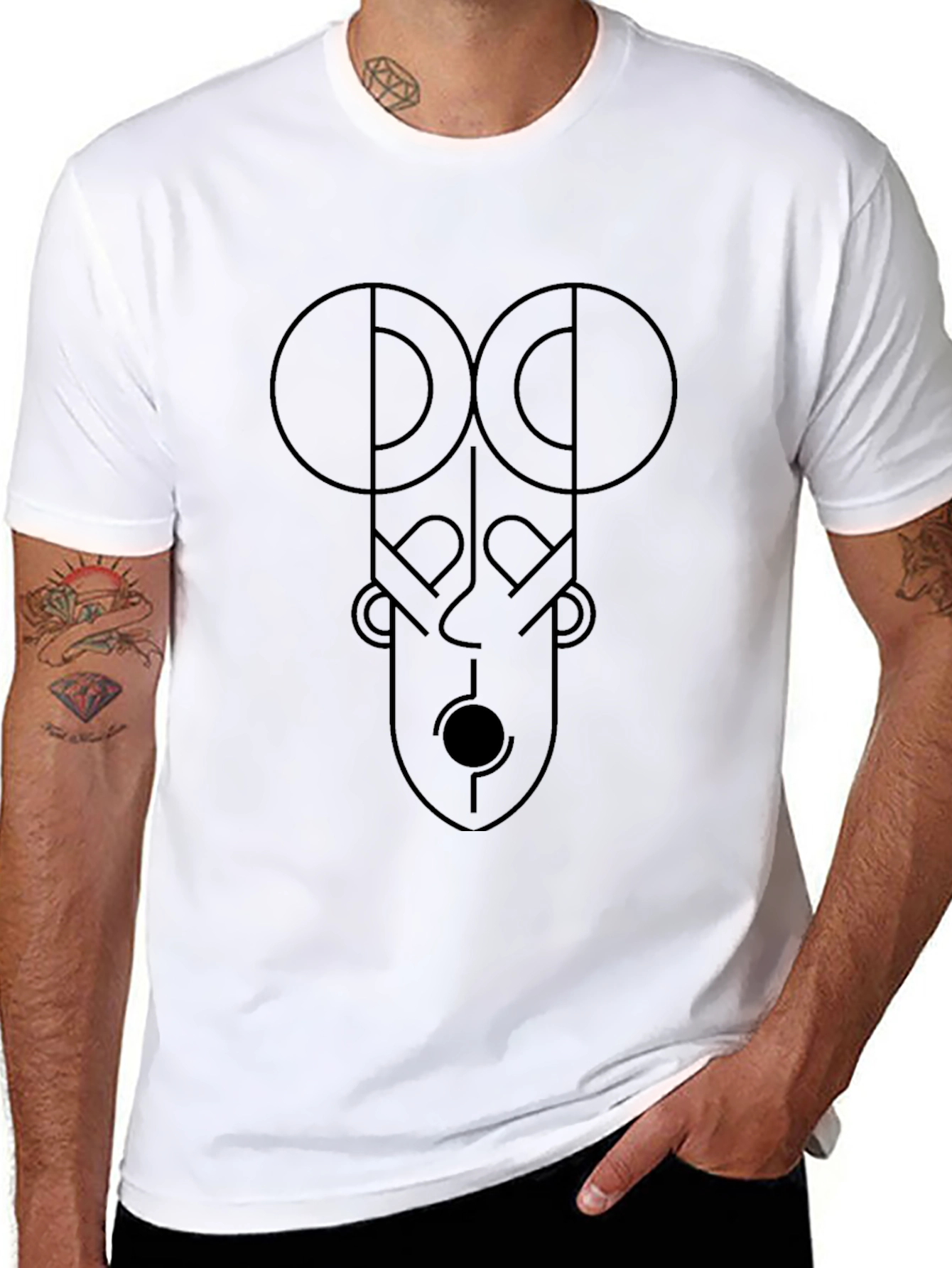 Abstract Face Graphic Print Black T-Shirt