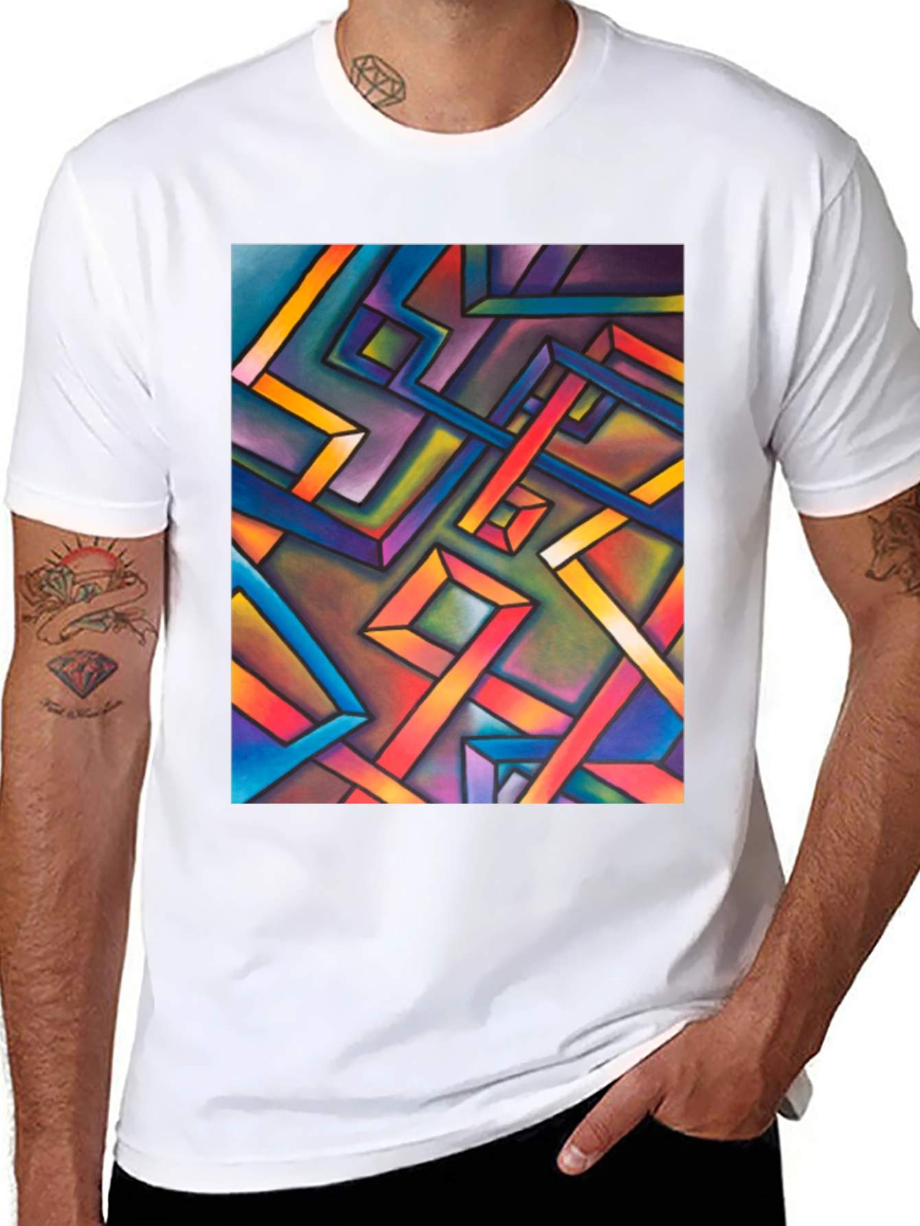 Abstract Geometric Art Mens Black T-Shirt