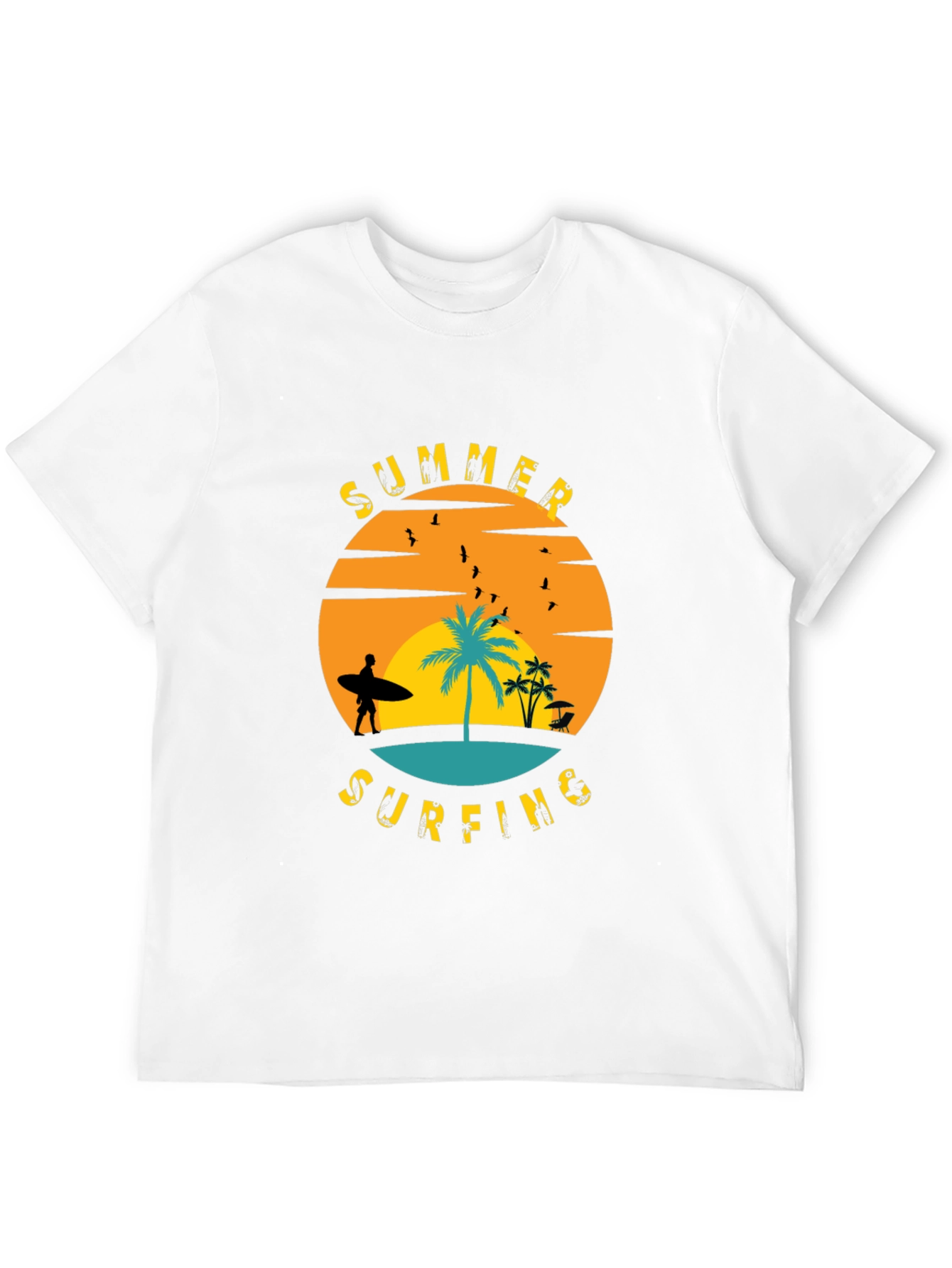 Summer Surfing Graphic T-Shirt - Black