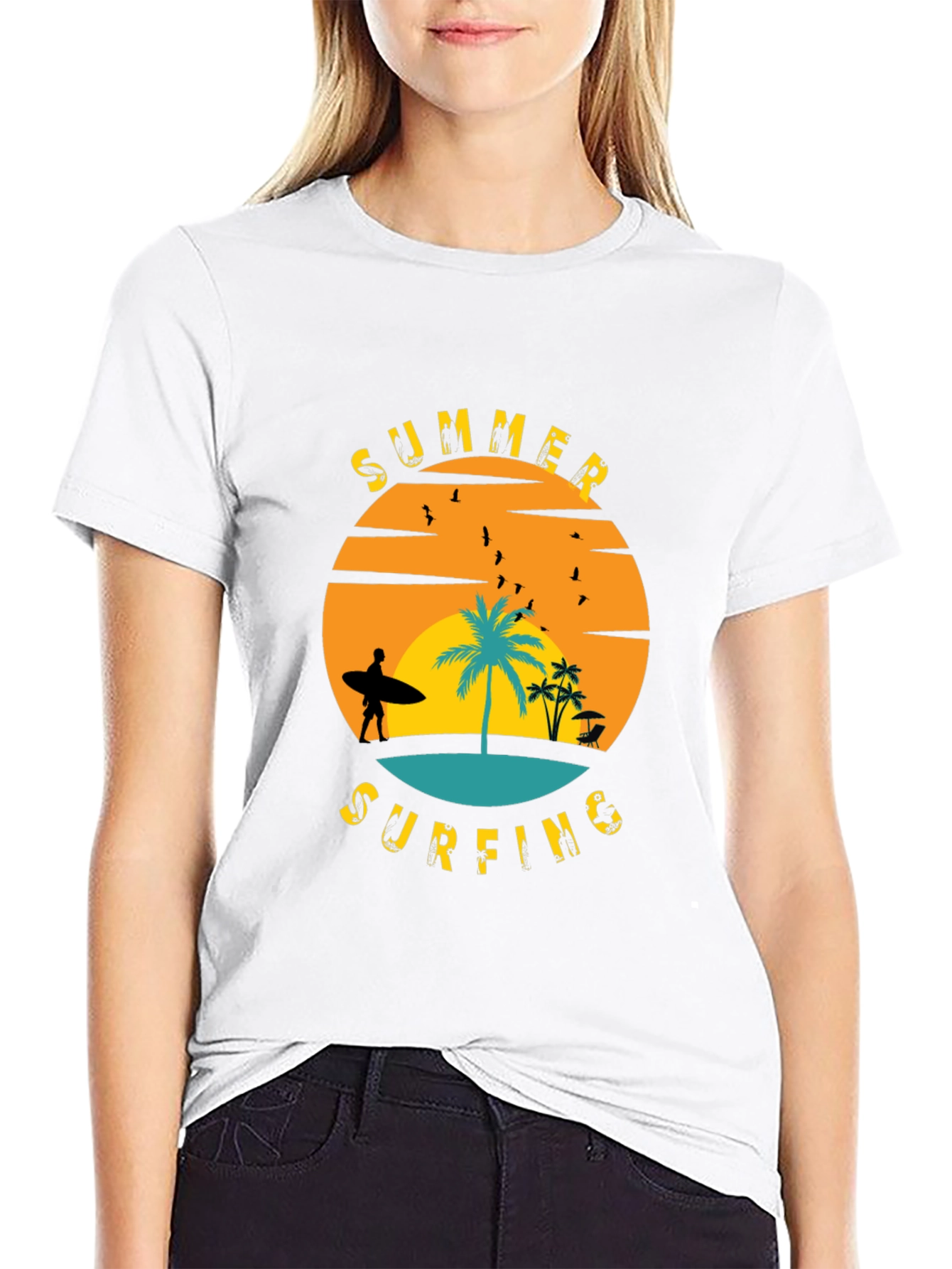 Summer Surfing Graphic T-Shirt - Black
