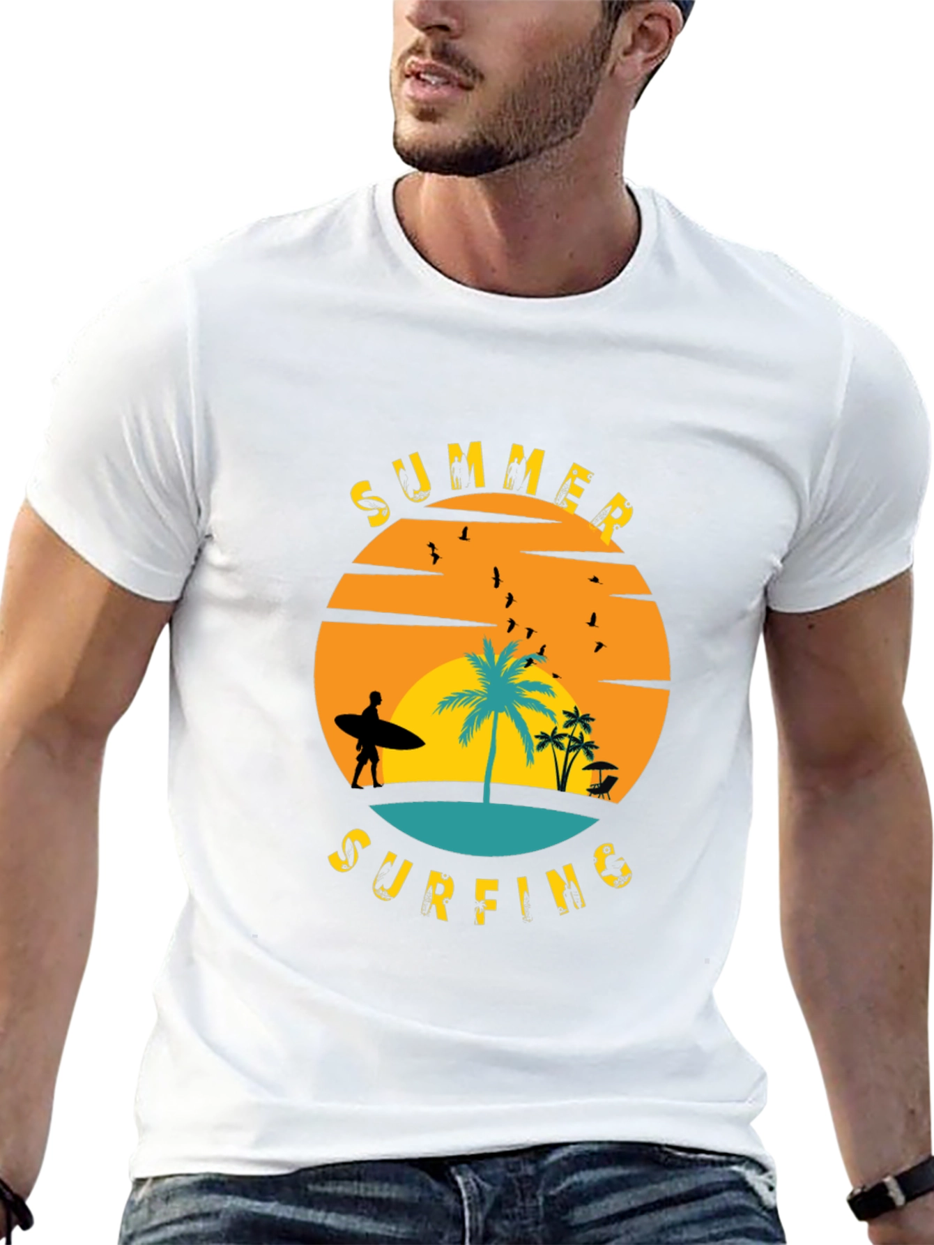 Summer Surfing Graphic T-Shirt - Black