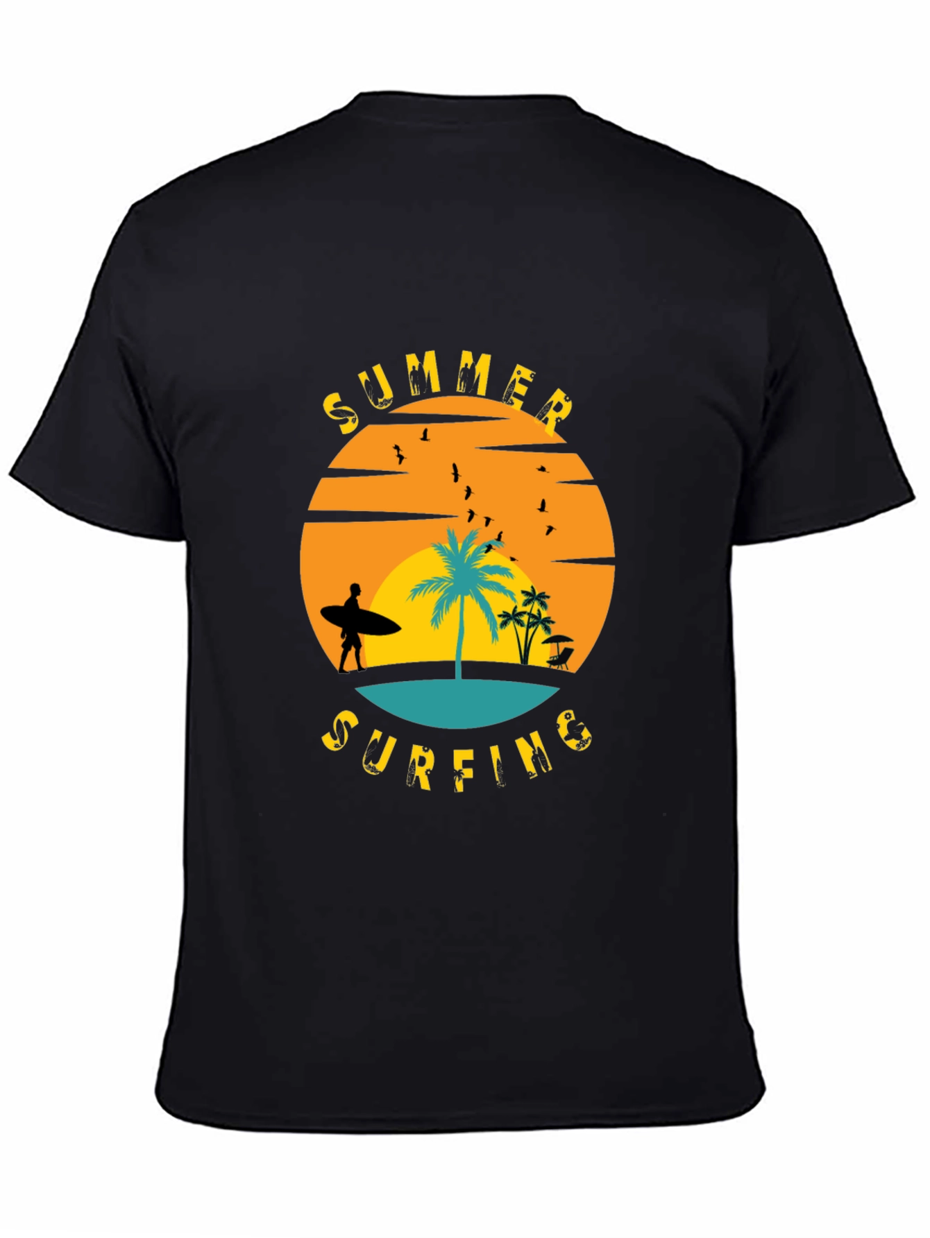 Summer Surfing Graphic T-Shirt - Black