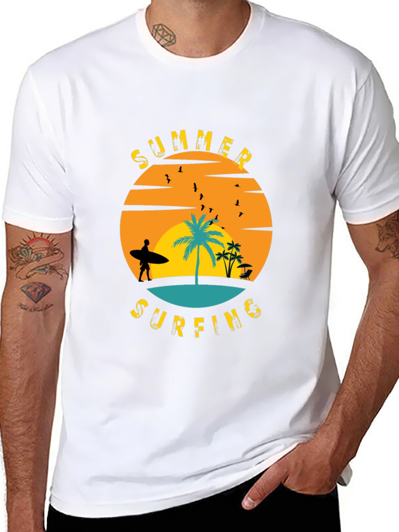 Summer Surfing Graphic T-Shirt - Black