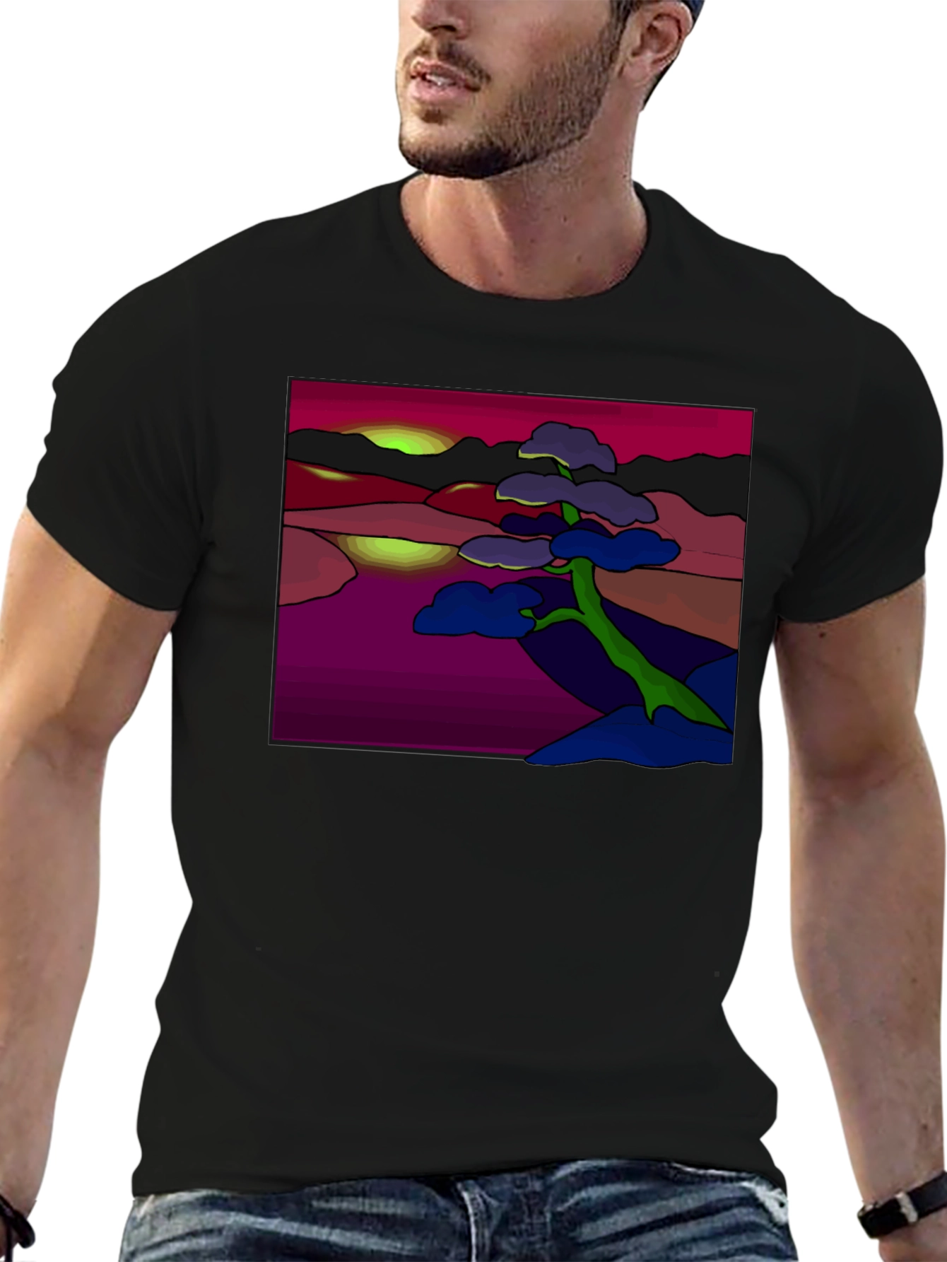 Abstract Landscape Tee: Artistic Graphic Print T-Shirt