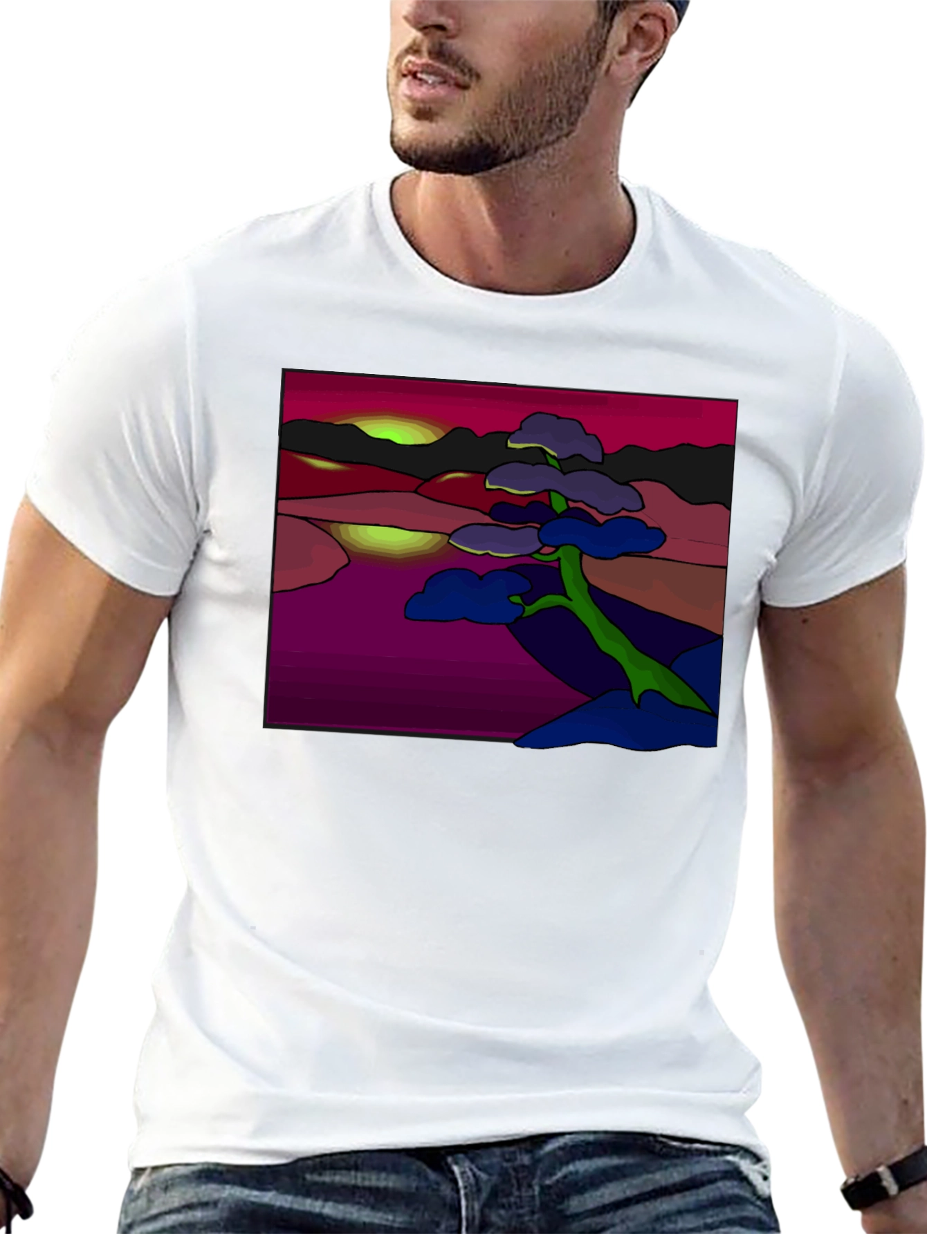 Abstract Landscape Tee: Artistic Graphic Print T-Shirt