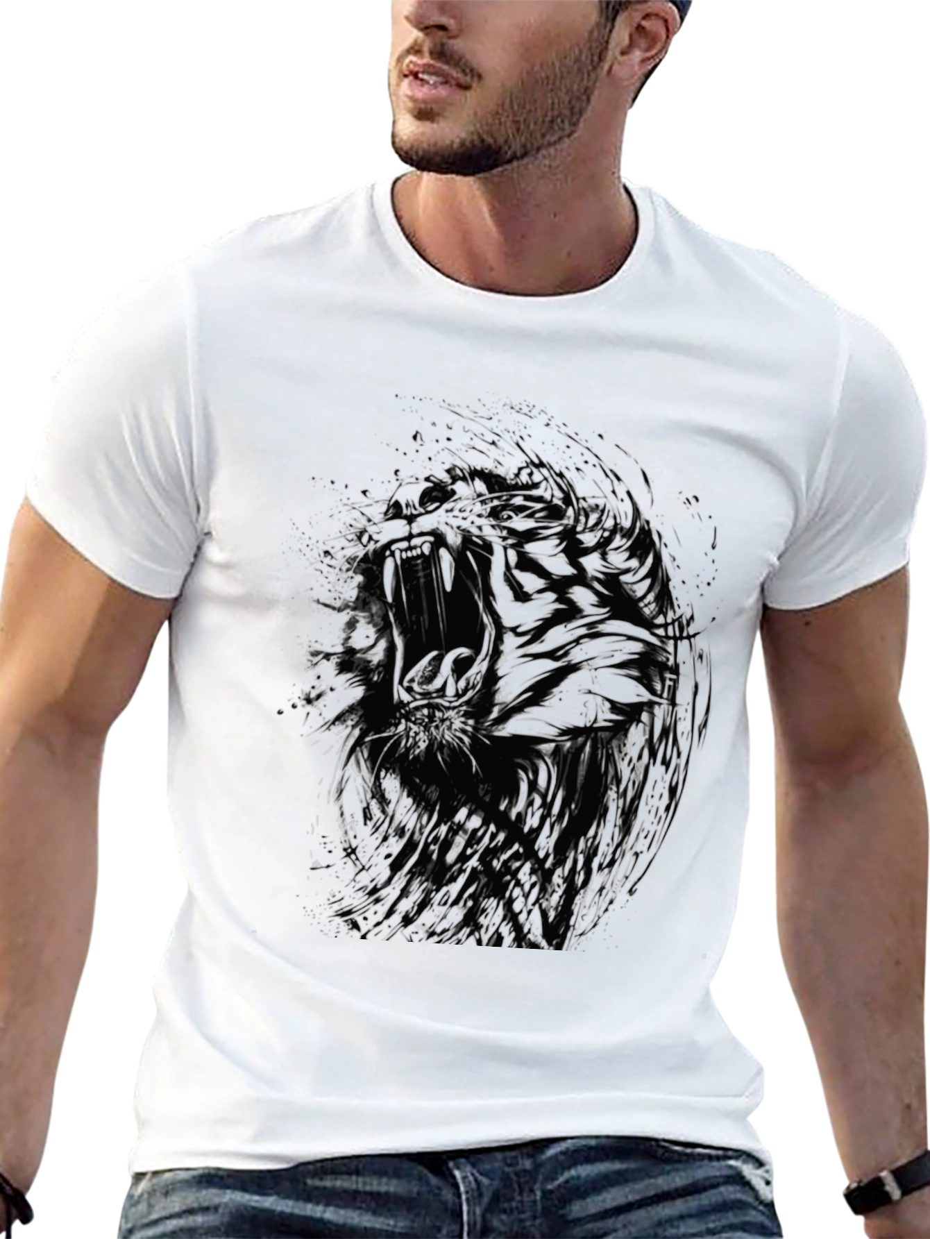 Abstract Tiger Graphic Print Crew Neck T-Shirt
