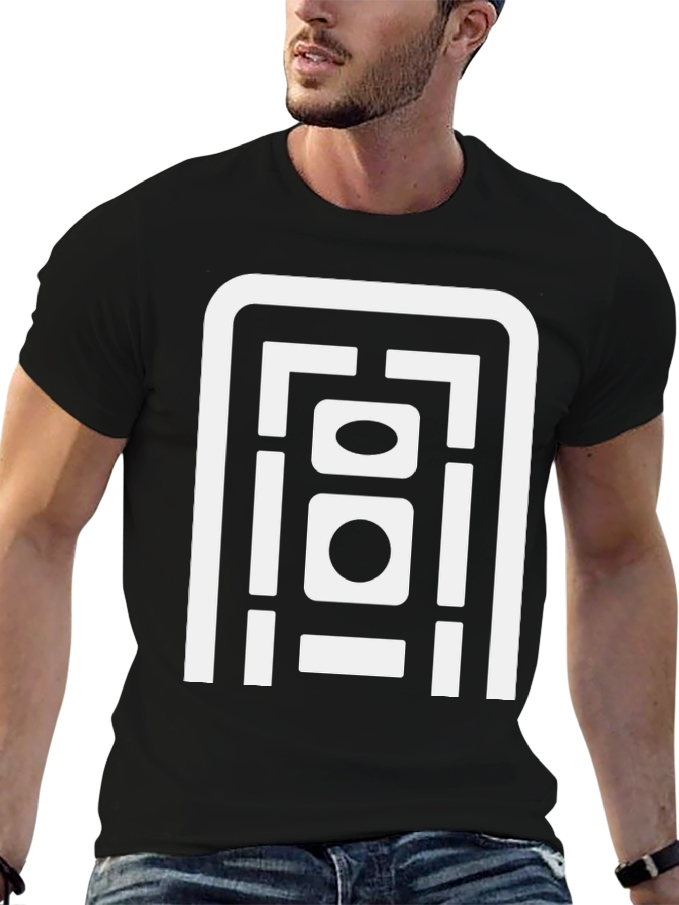 Abstract Geometric Graphic Print Black T-Shirt
