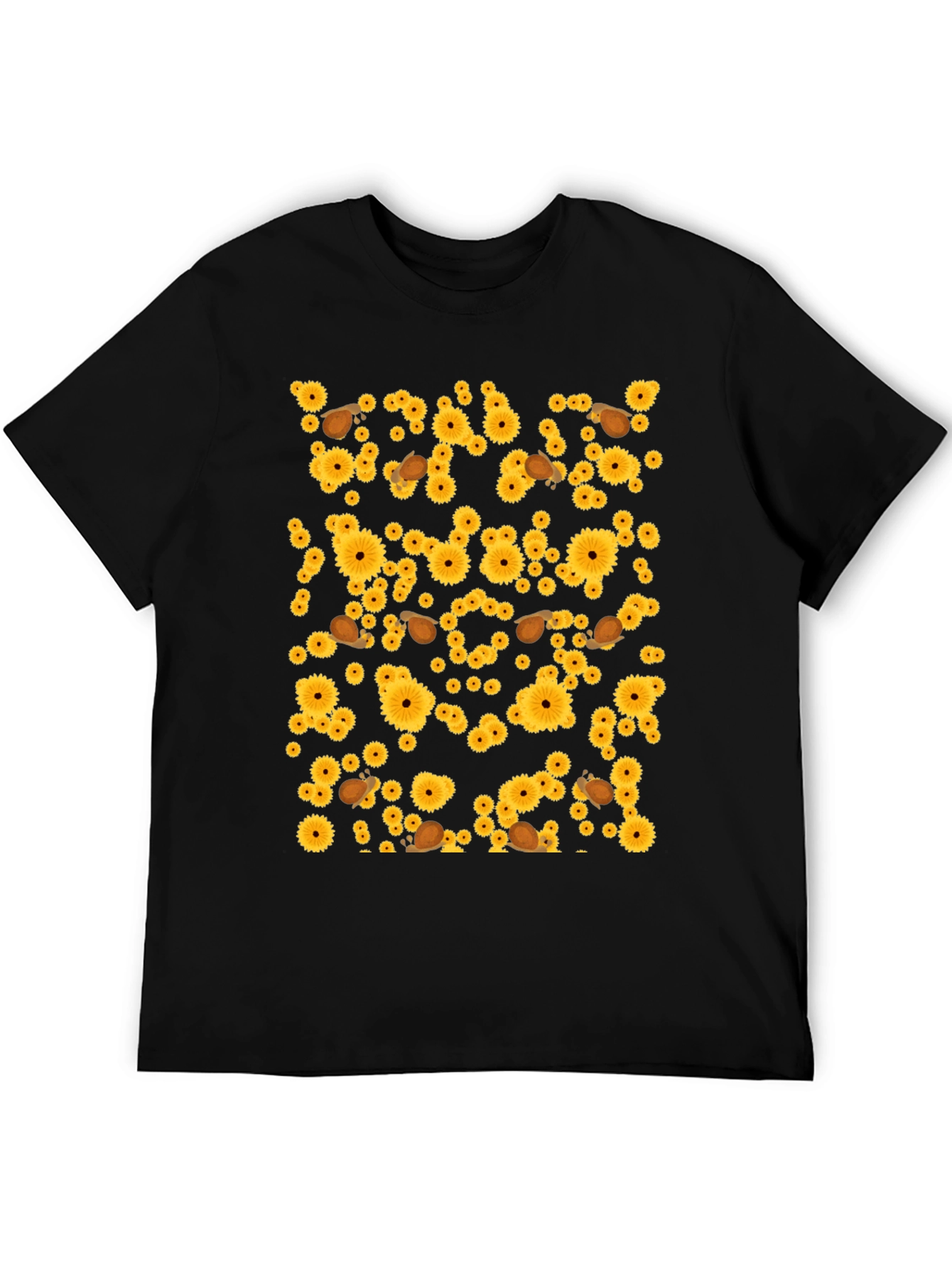 Sunflower & Snail Graphic Black T-Shirt