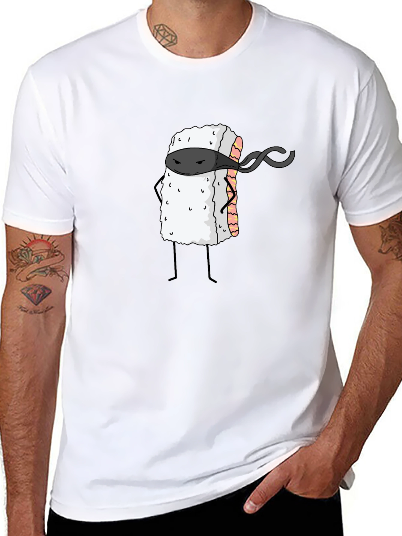 Sushi Ninja Graphic Tee - Black Cotton T-Shirt