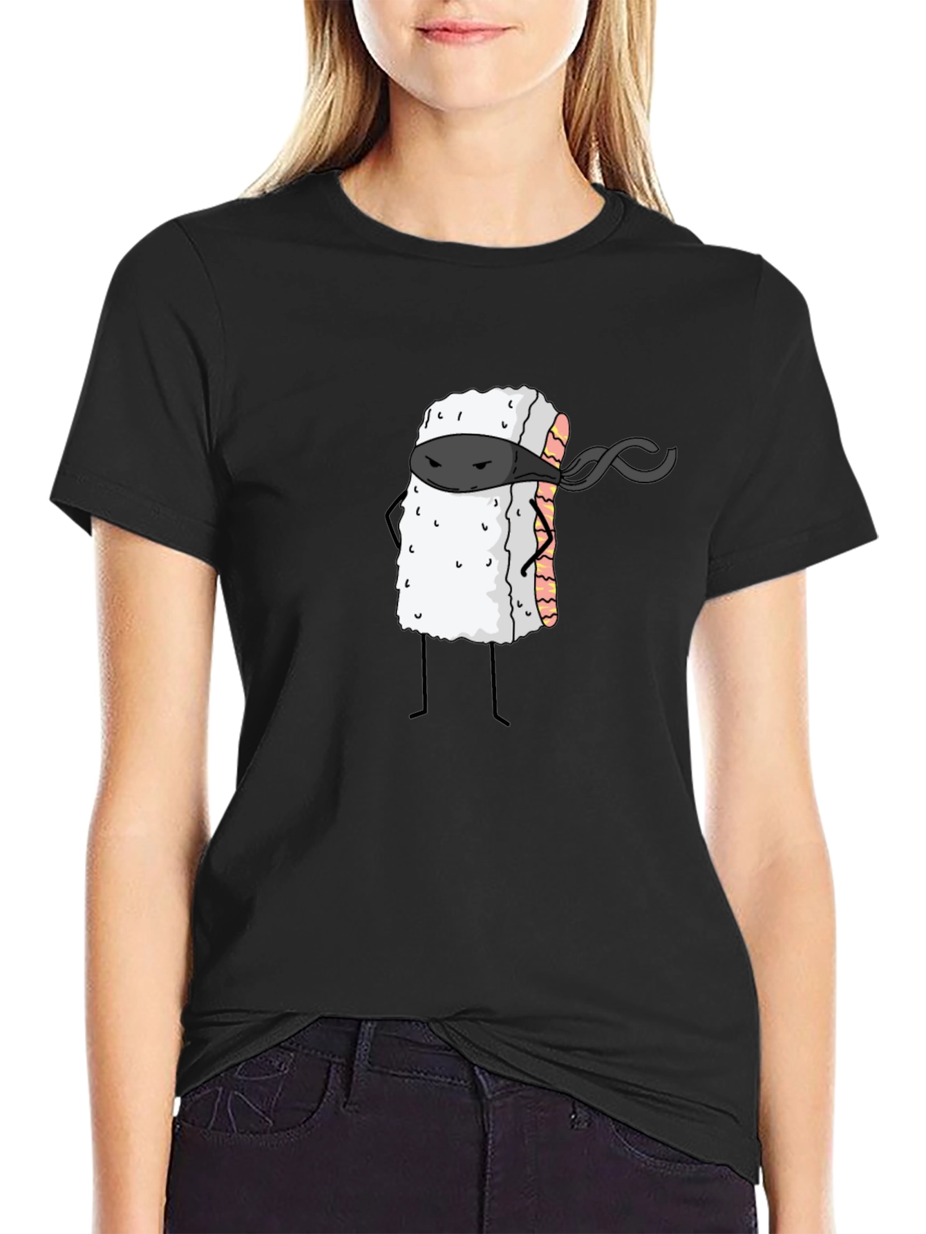 Sushi Ninja Graphic Tee - Black Cotton T-Shirt