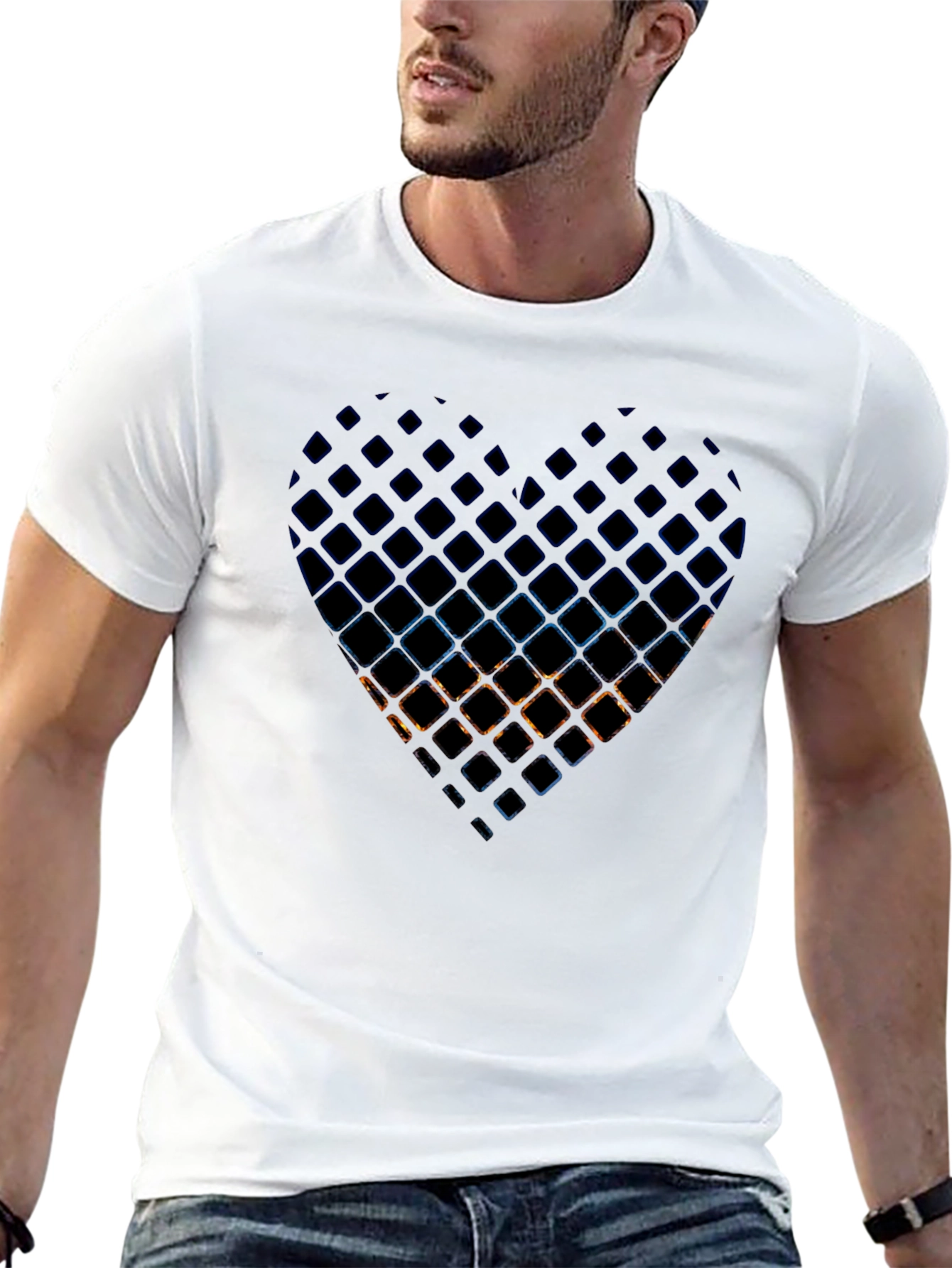 Abstract Heart Grid Mens Black T-Shirt