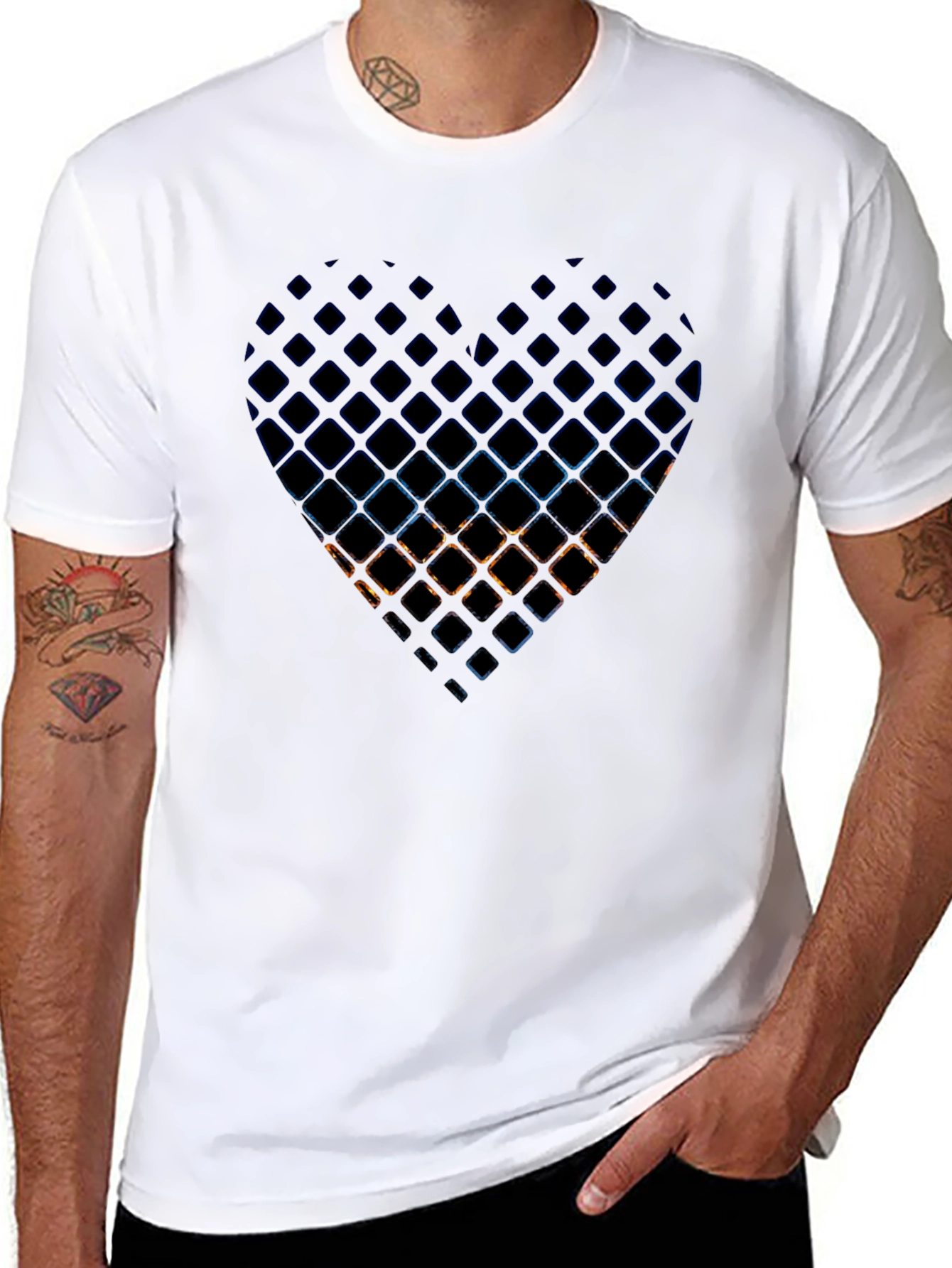 Abstract Heart Grid Mens Black T-Shirt