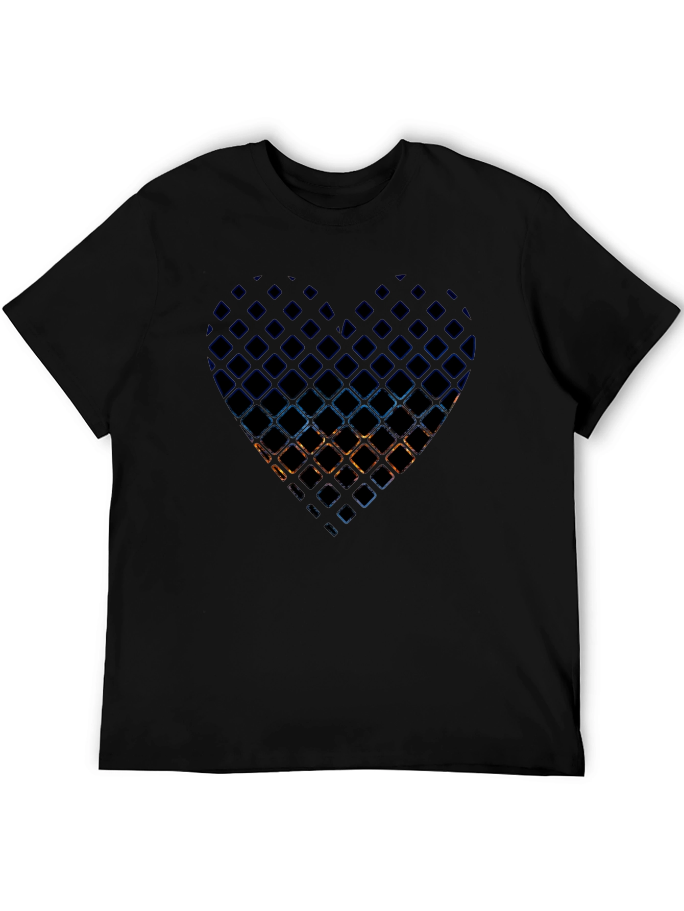 Abstract Heart Grid Mens Black T-Shirt
