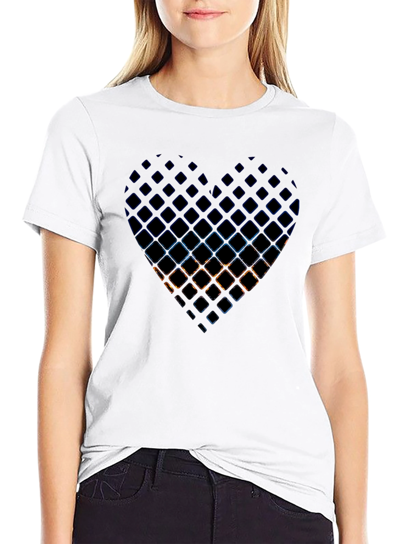 Abstract Heart Grid Mens Black T-Shirt