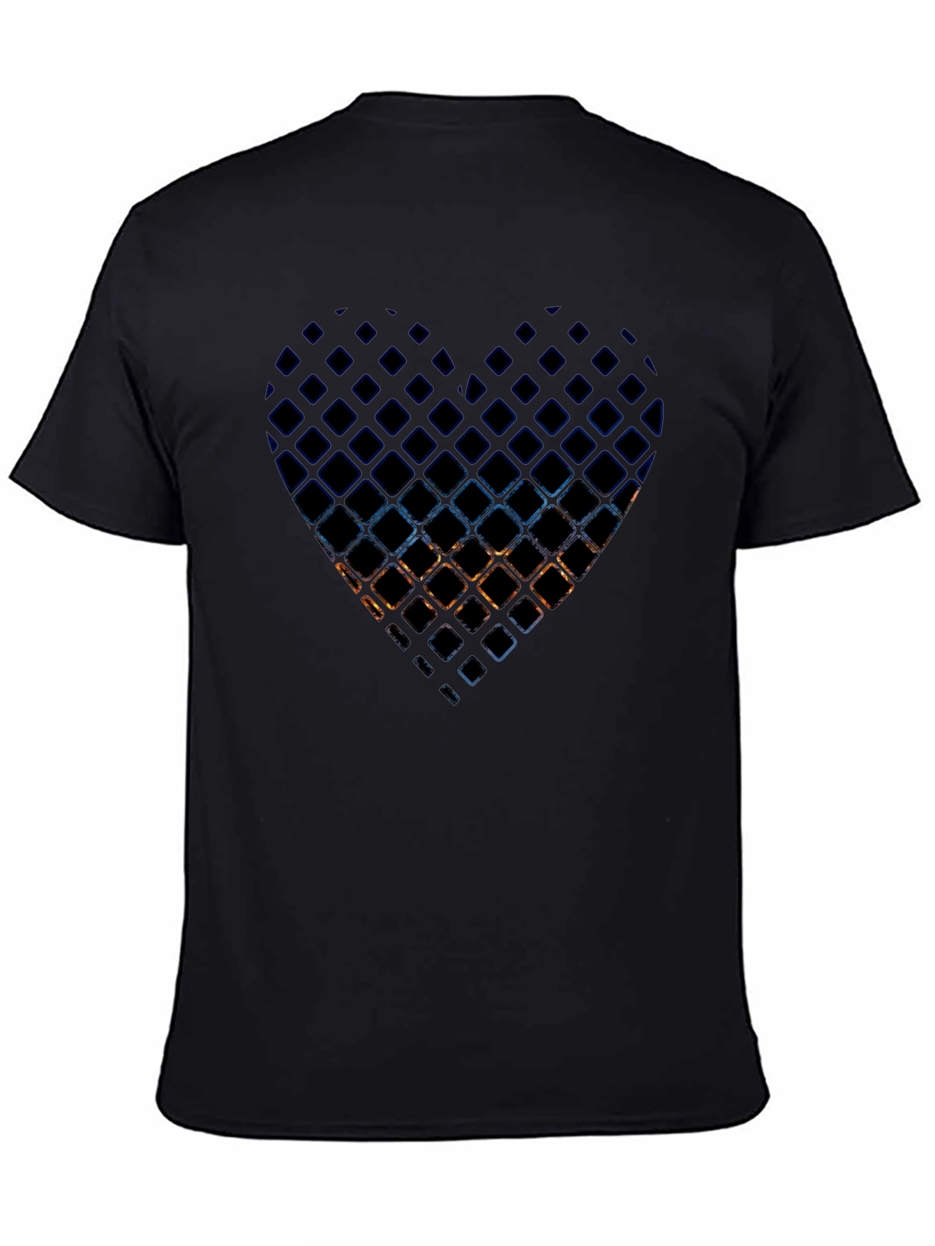 Abstract Heart Grid Mens Black T-Shirt