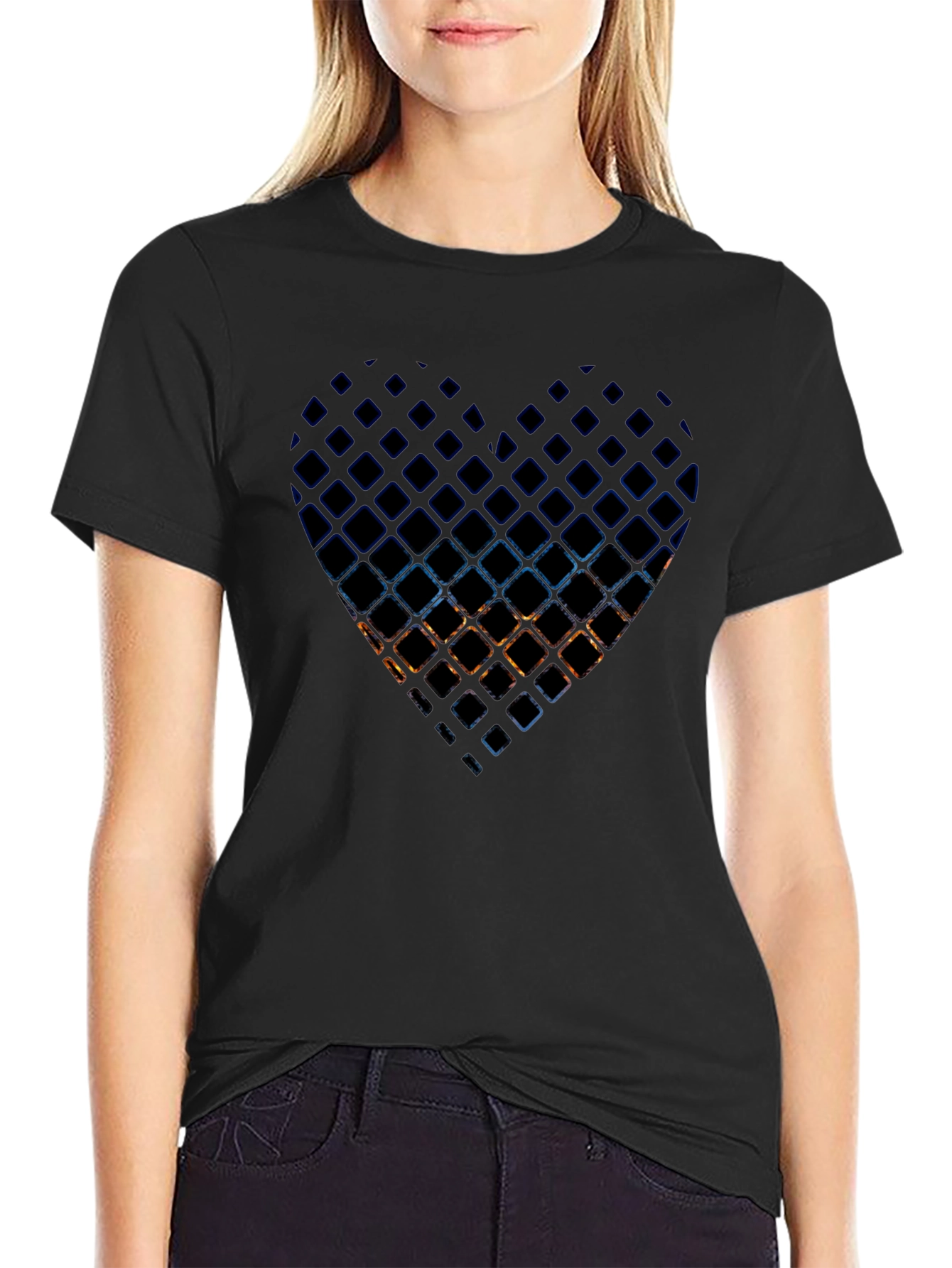 Abstract Heart Grid Mens Black T-Shirt