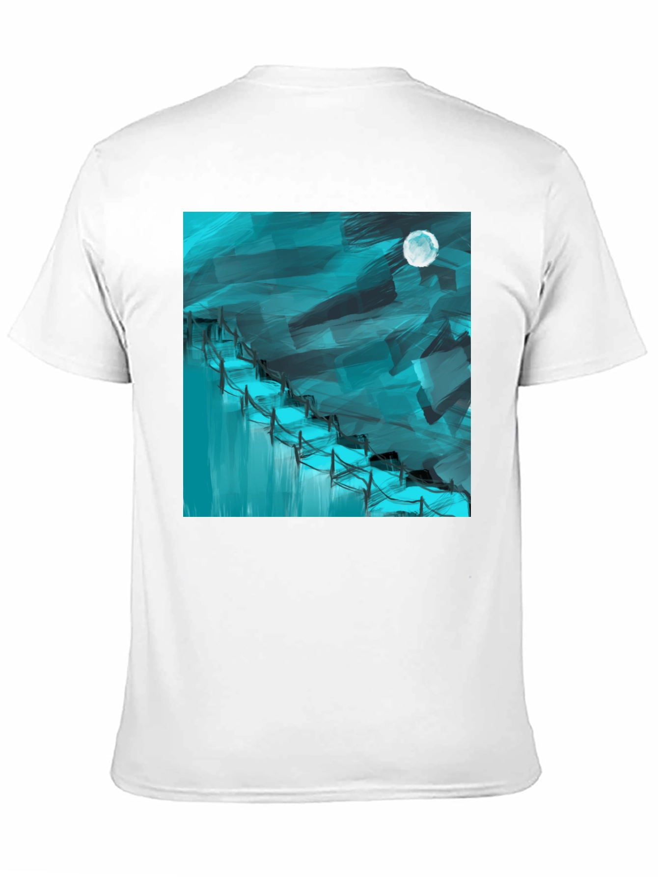 Abstract Moonlit Waterfall Graphic Tee - Black Cotton Blend