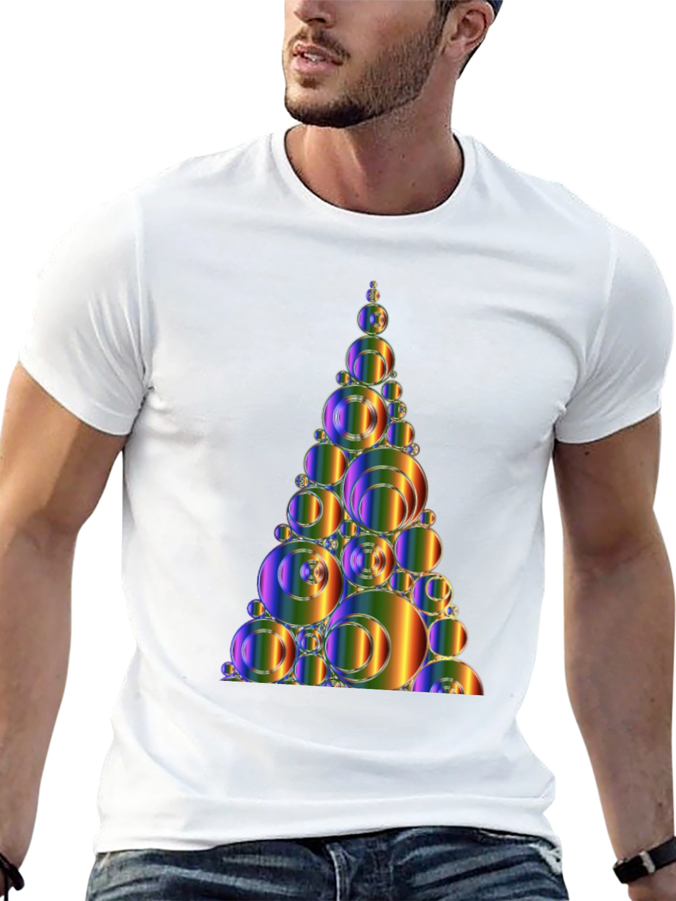 Abstract Rainbow Bubble Christmas Tree Graphic Tee