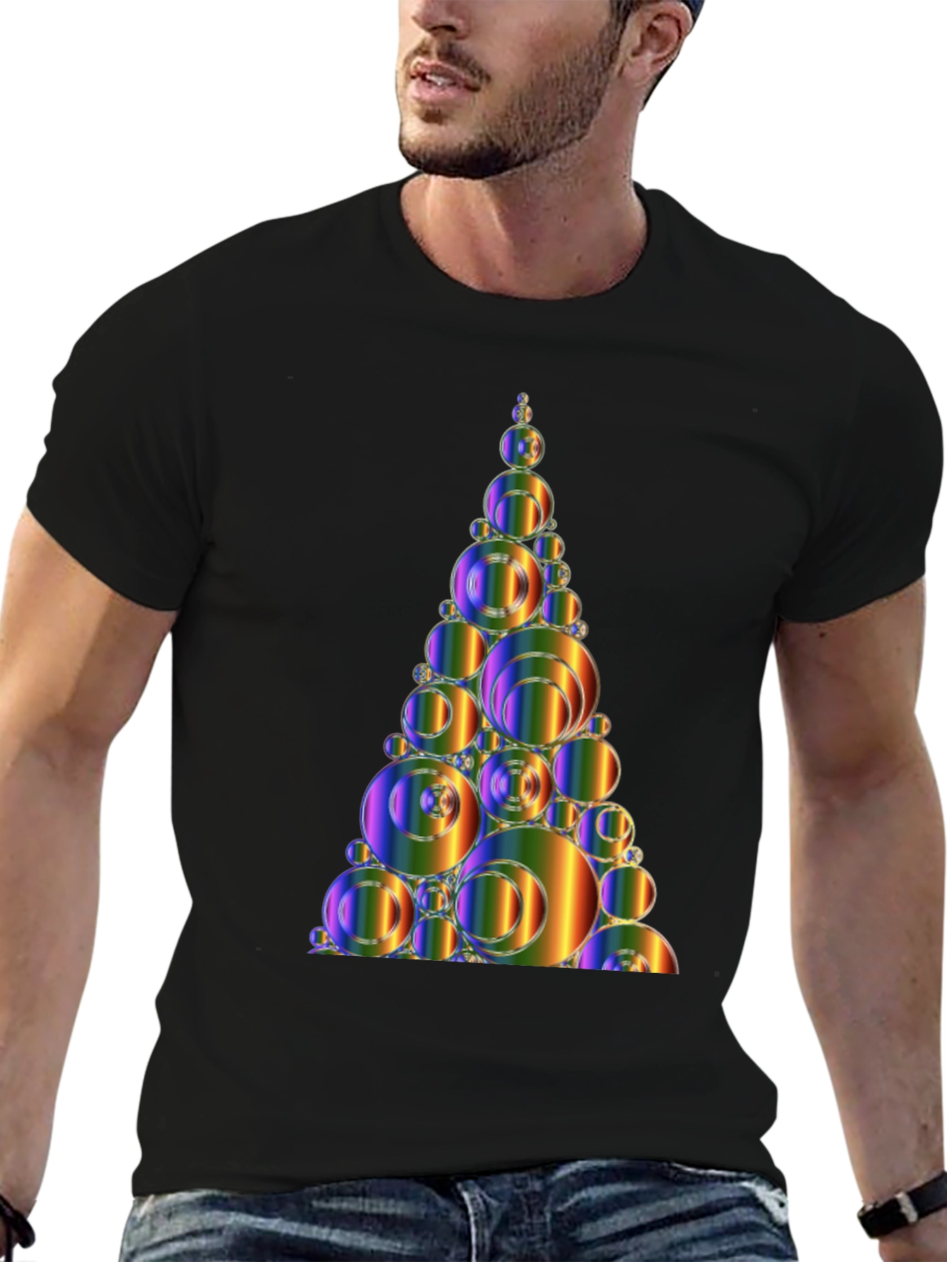 Abstract Rainbow Bubble Christmas Tree Graphic Tee