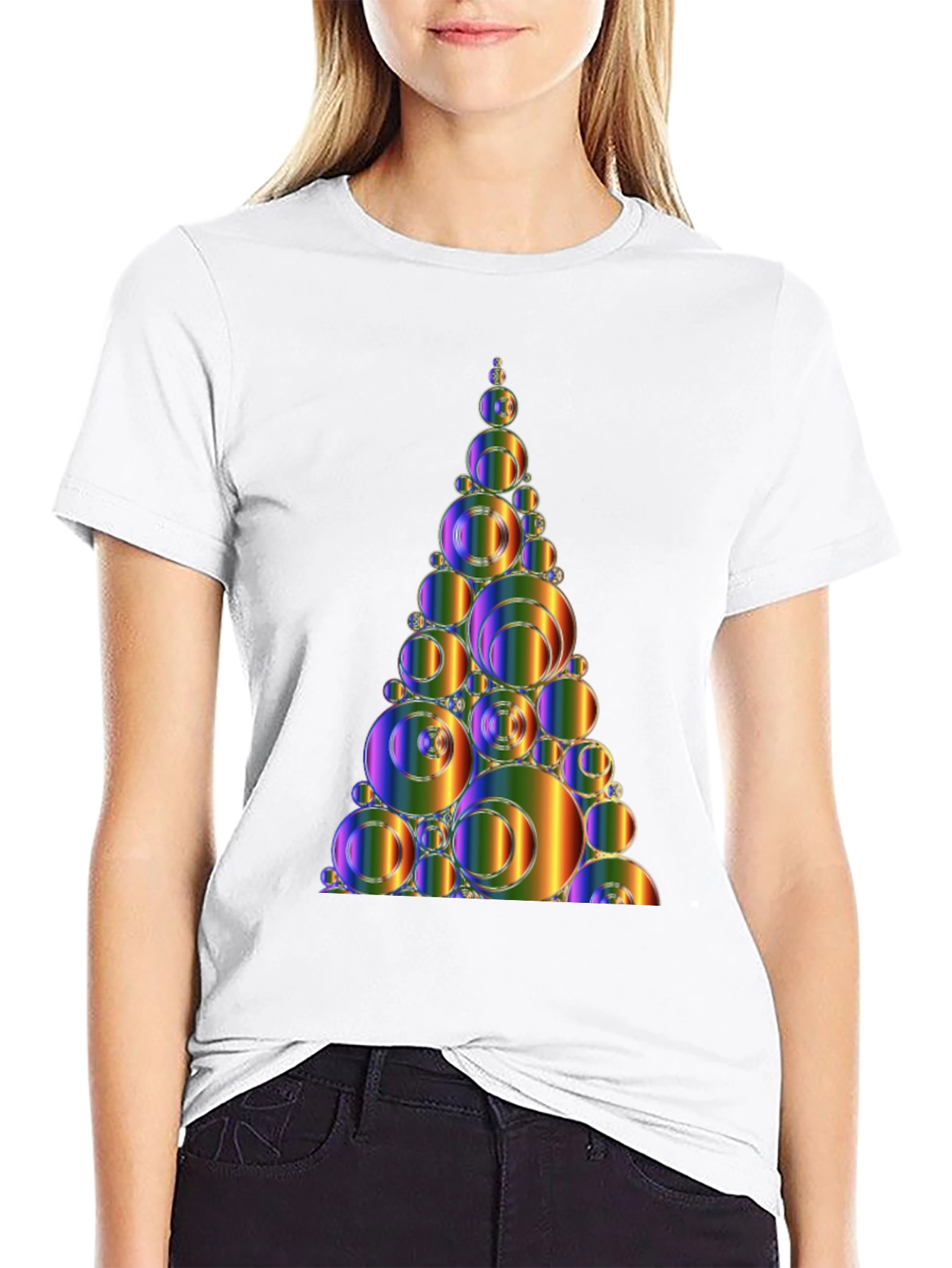 Abstract Rainbow Bubble Christmas Tree Graphic Tee
