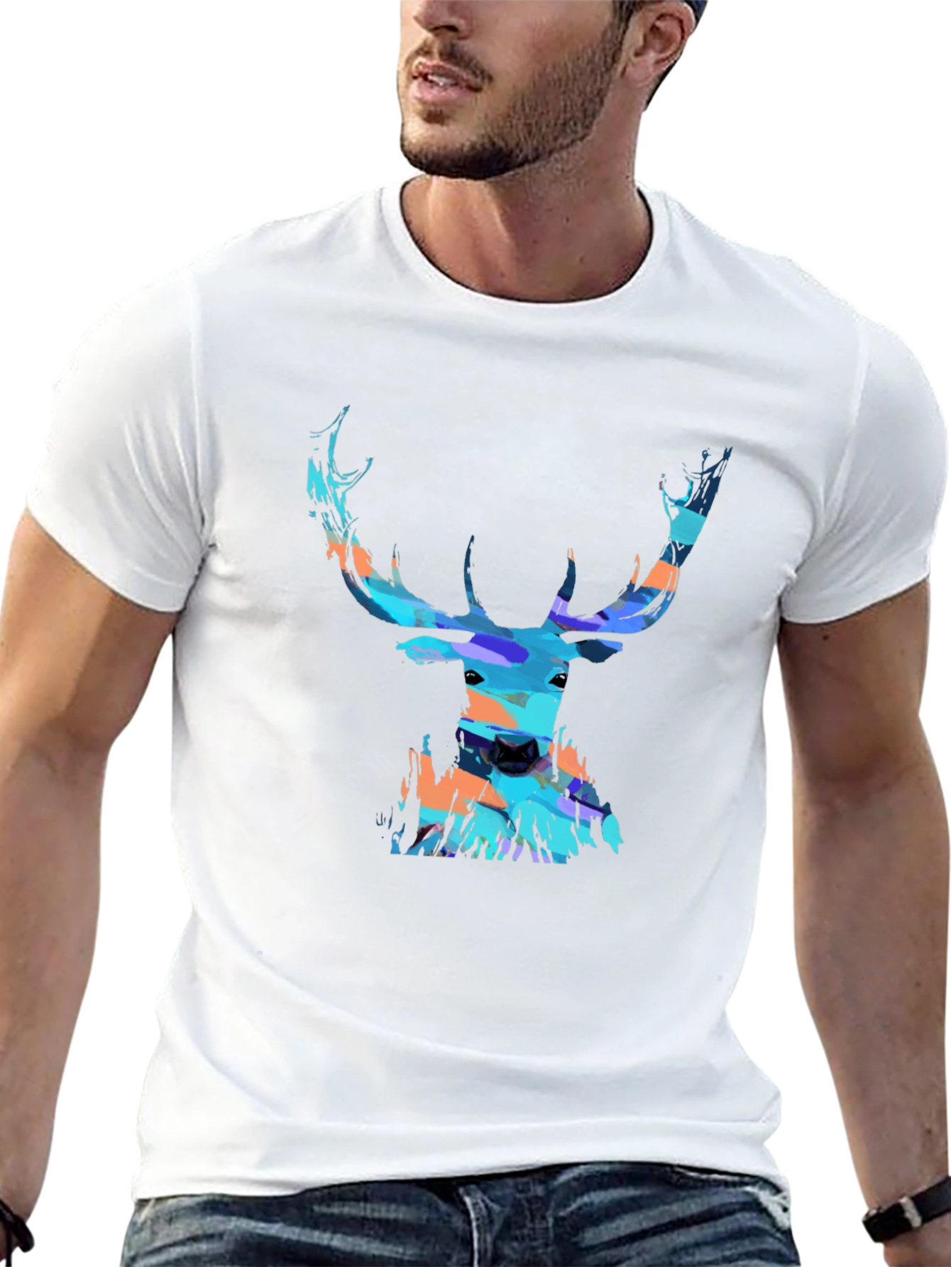 Abstract Deer Head Graphic Print Black T-Shirt