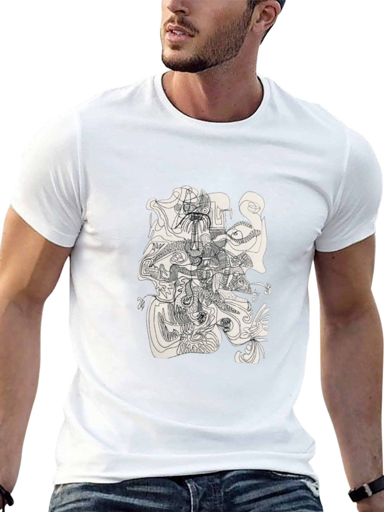 Abstract Line Art Graphic Tee - Modern Black T-Shirt