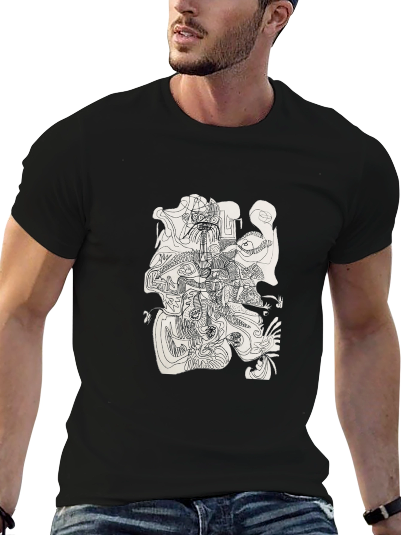 Abstract Line Art Graphic Tee - Modern Black T-Shirt
