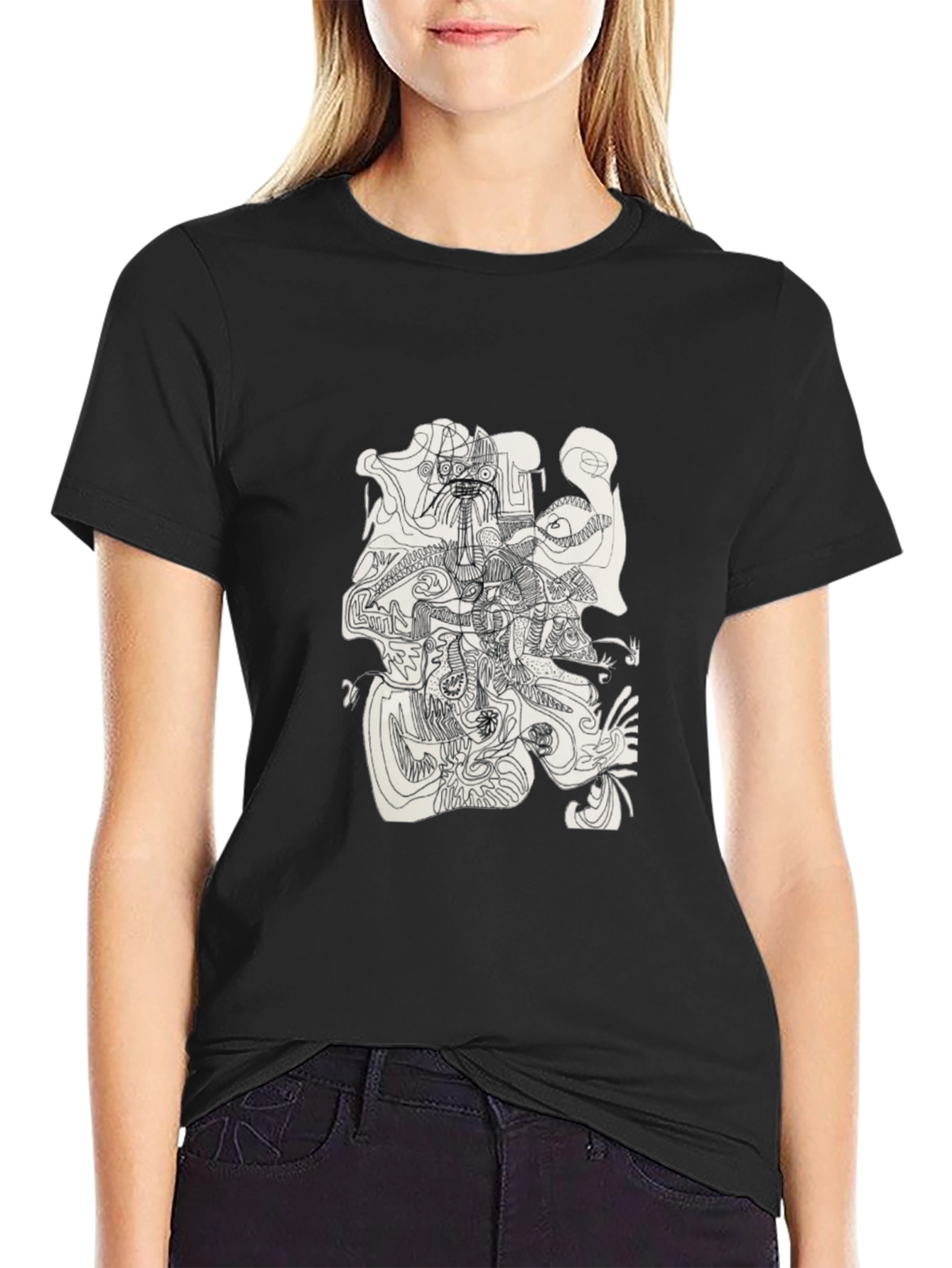 Abstract Line Art Graphic Tee - Modern Black T-Shirt