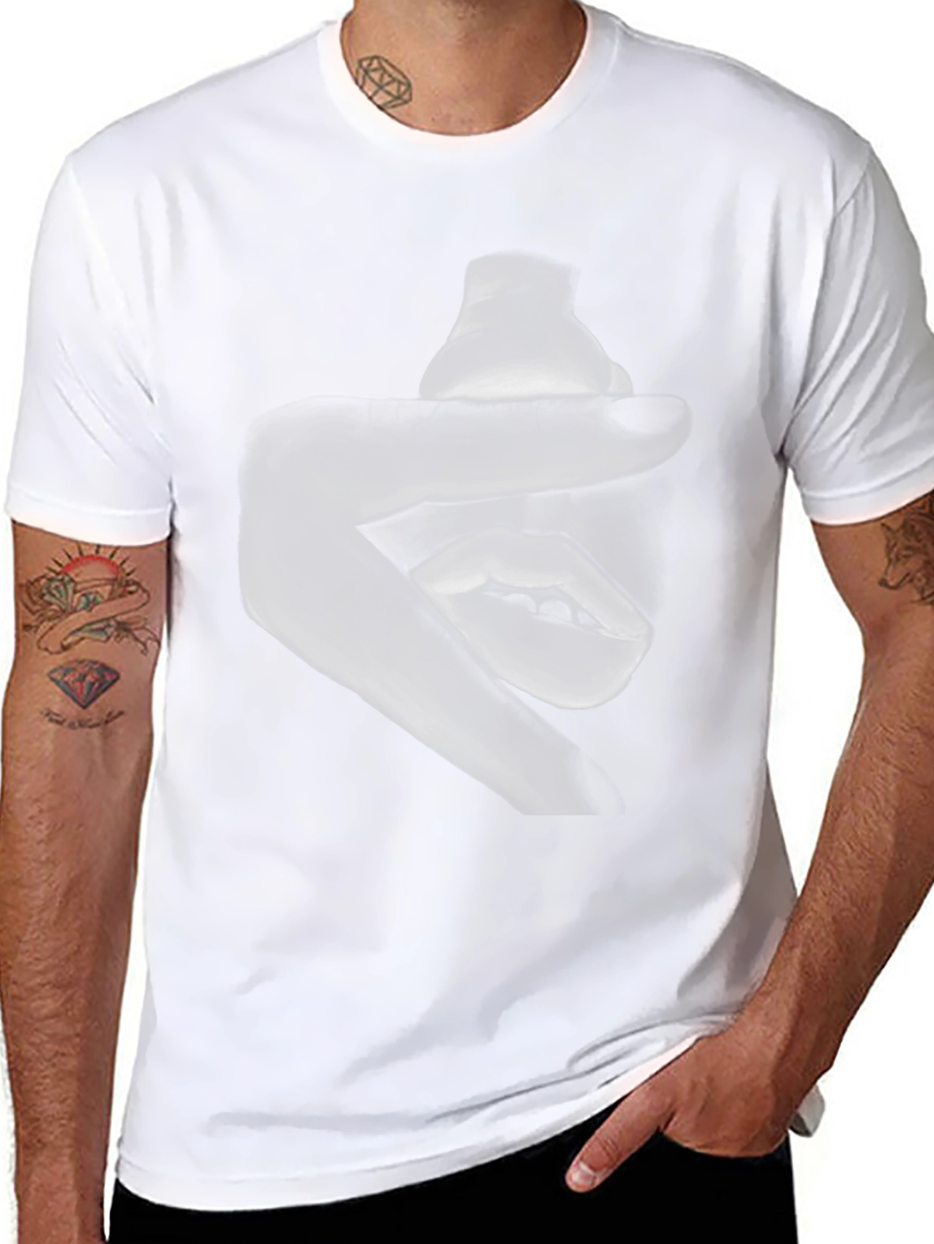 Abstract Hand and Mouth Graphic Print Black T-Shirt