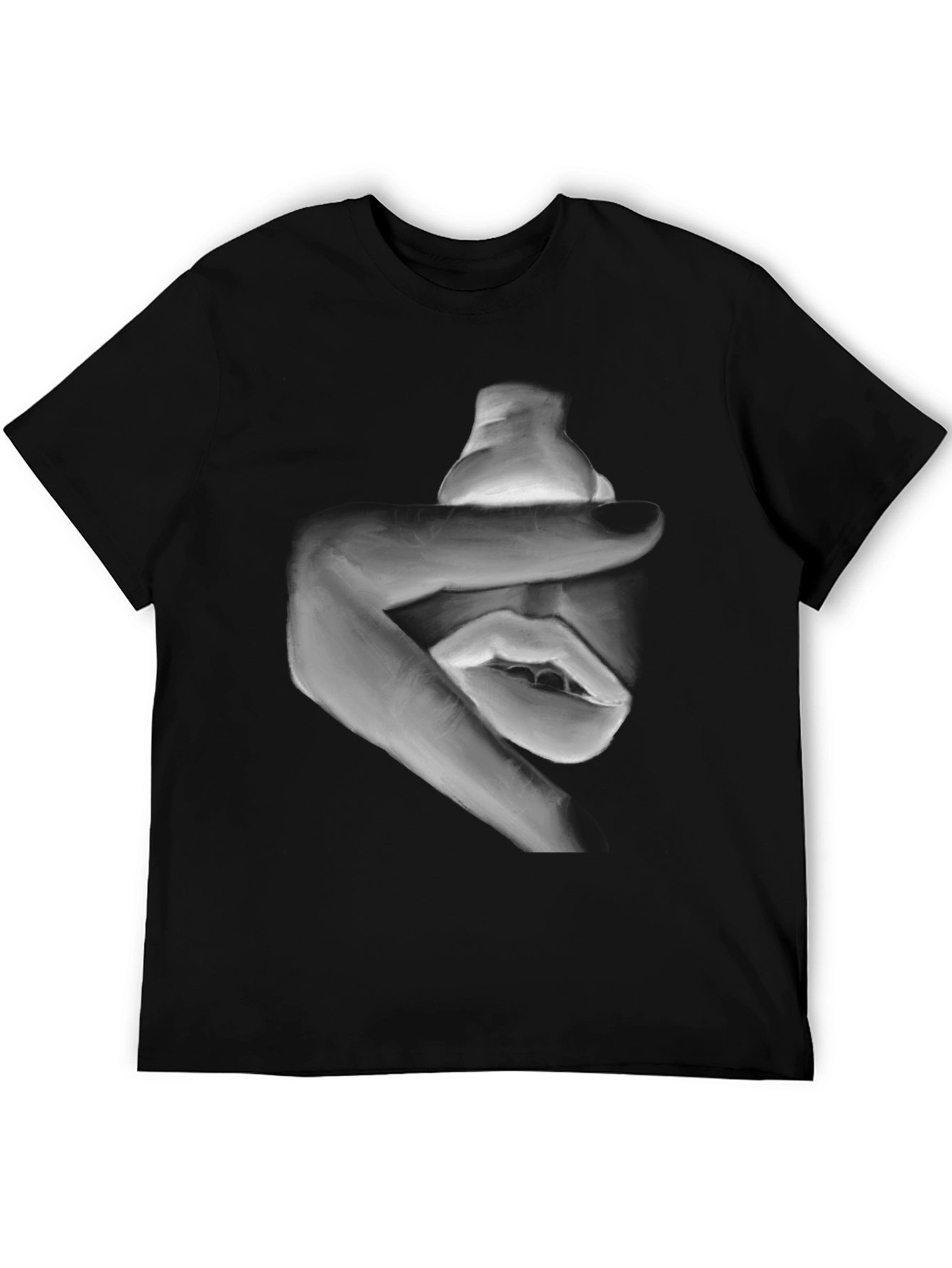 Abstract Hand and Mouth Graphic Print Black T-Shirt