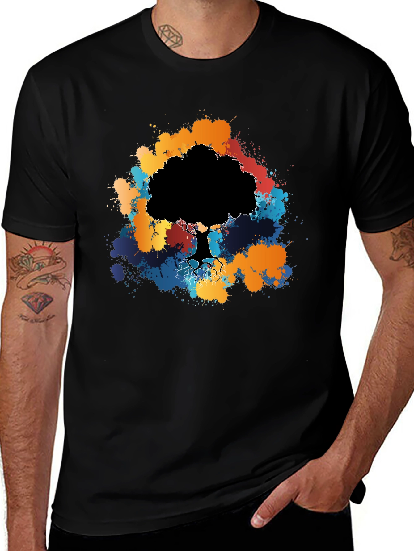 Abstract Tree Graphic Black T-Shirt