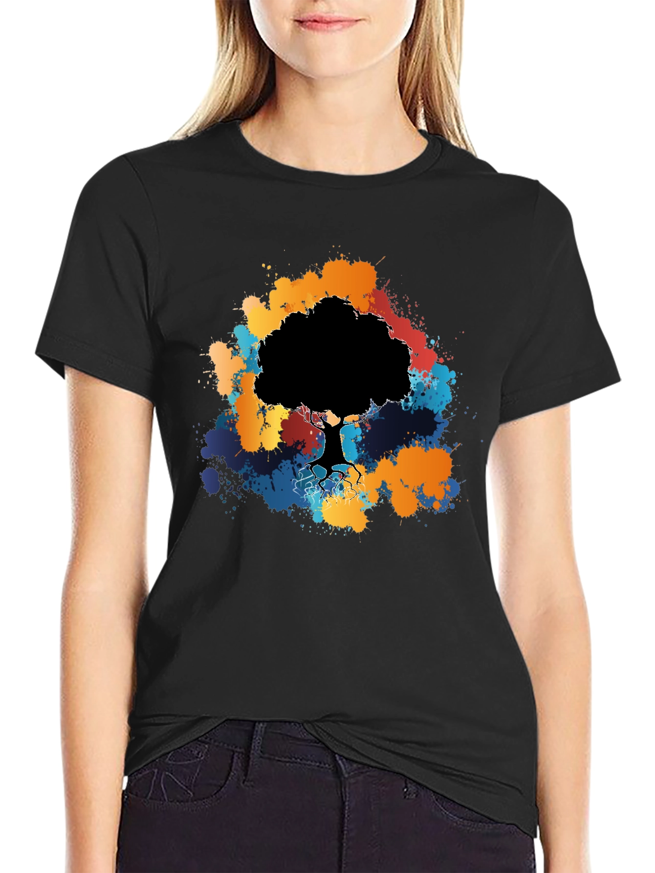 Abstract Tree Graphic Black T-Shirt