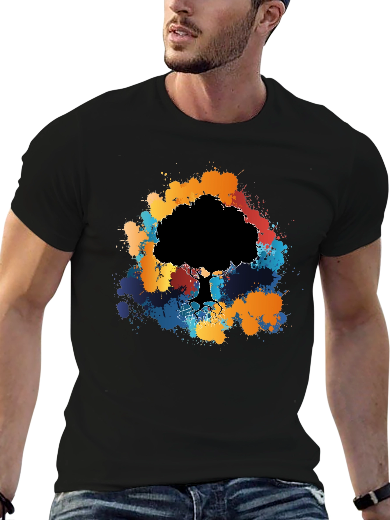 Abstract Tree Graphic Black T-Shirt