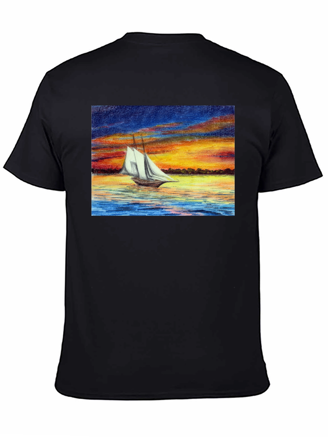 Sunset Sailboat Graphic Black T-Shirt