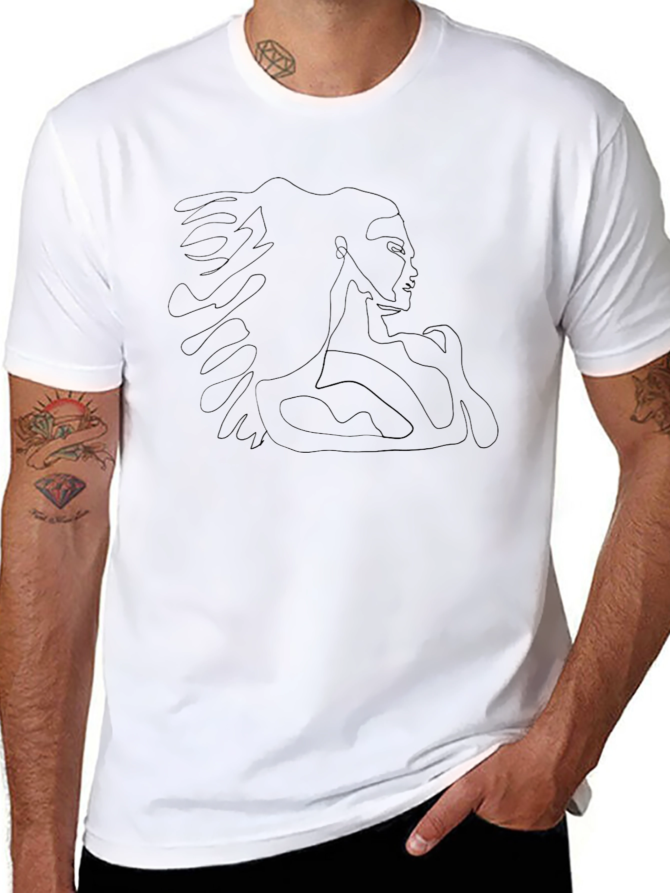Abstract Line Art Graphic Tee - Black